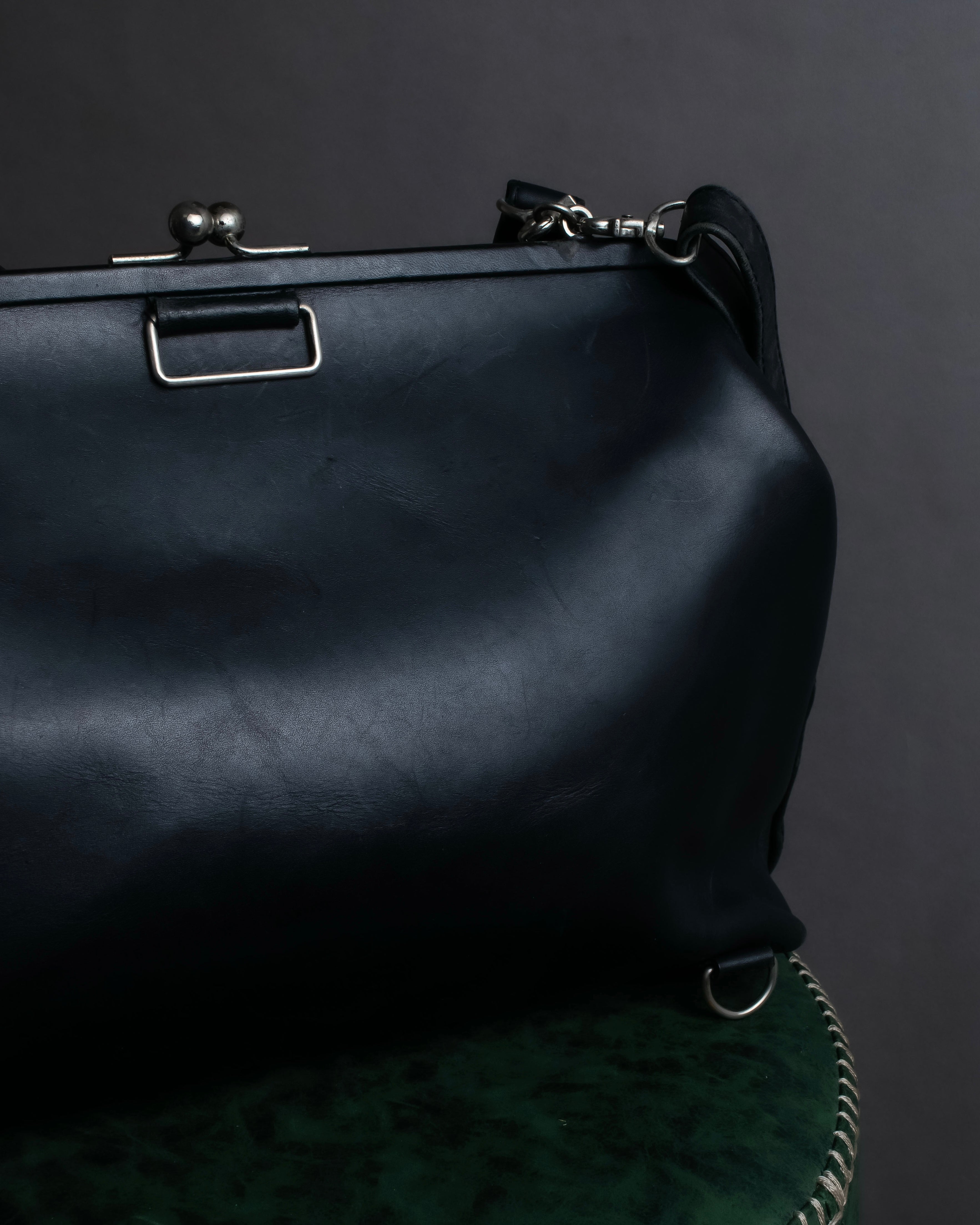 "JEAN PAUL GAULTIER" Logo engraved clasp frame 2way leather bag