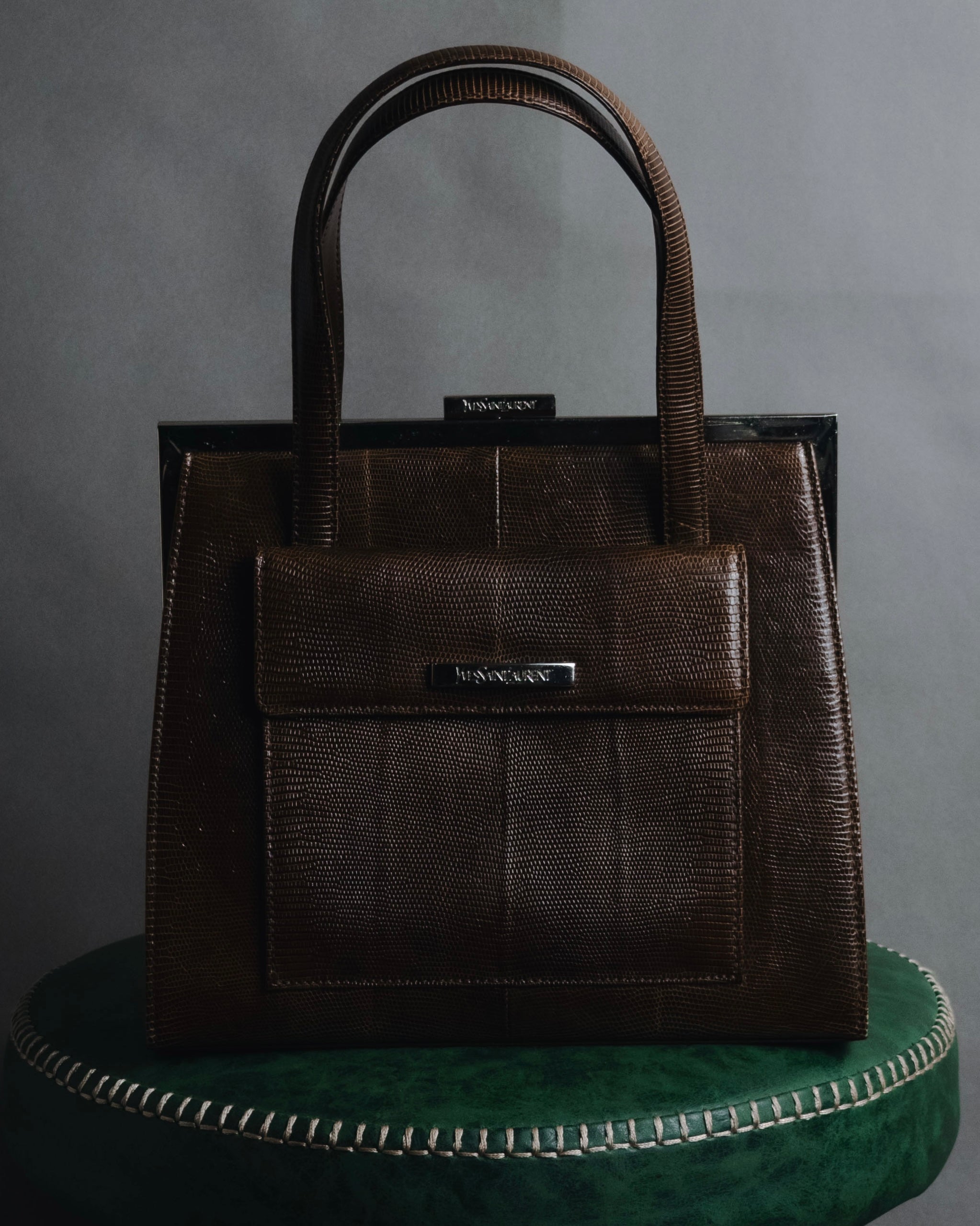 "Yves Saint Laurent" Late 80’s-90’s lizard embossed framed top handle bag