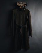 –SPECIAL– "HERMES" 90’s-00’s Sculptural hooded deerskin belted coat