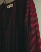 -SPECIAL- “Yves Saint Laurent“ 80's-90's Swiss fabric lurex stripe collarless long jacket