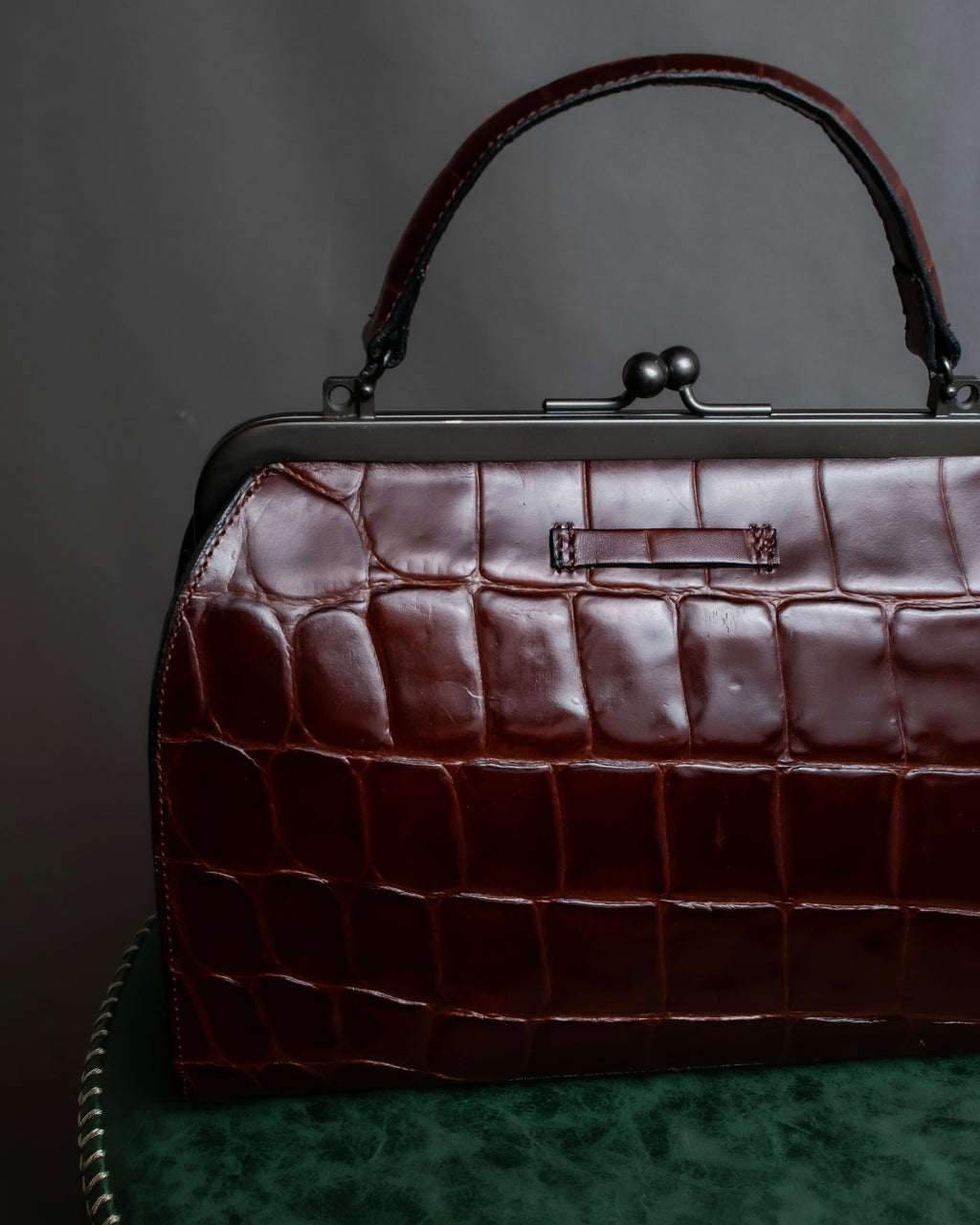 "JEAN PAUL GAULTIER" Logo engraved crocodile embossed 2way leather bag