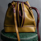 "Cartier" Drawstring design bicolor leather shoulder bag