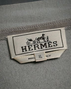 “HERMES” 2000’s Lambskin trimmed high gauge wool cardigan