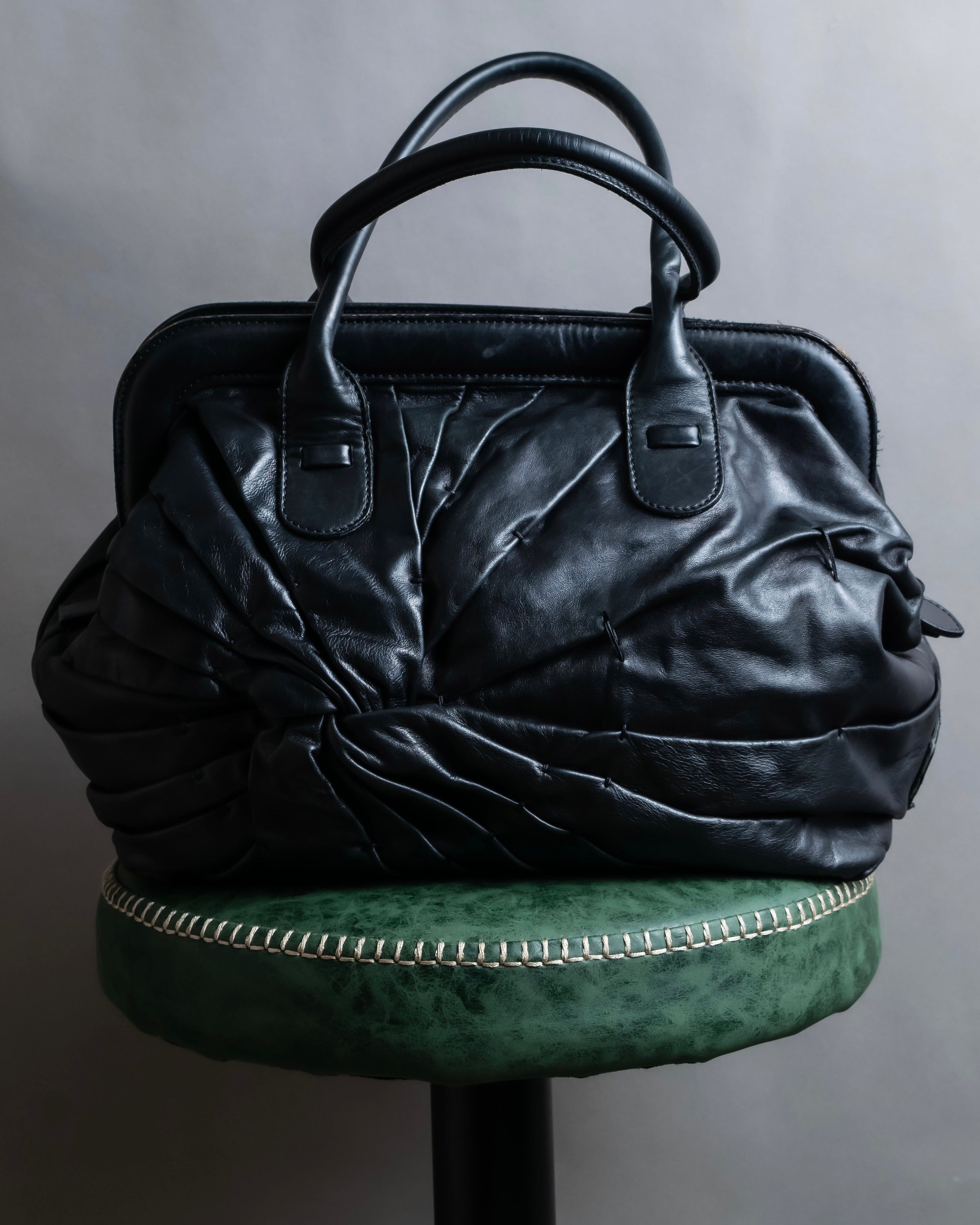 "VALENTINO" pleated gather design nappa leather one shoulder bag