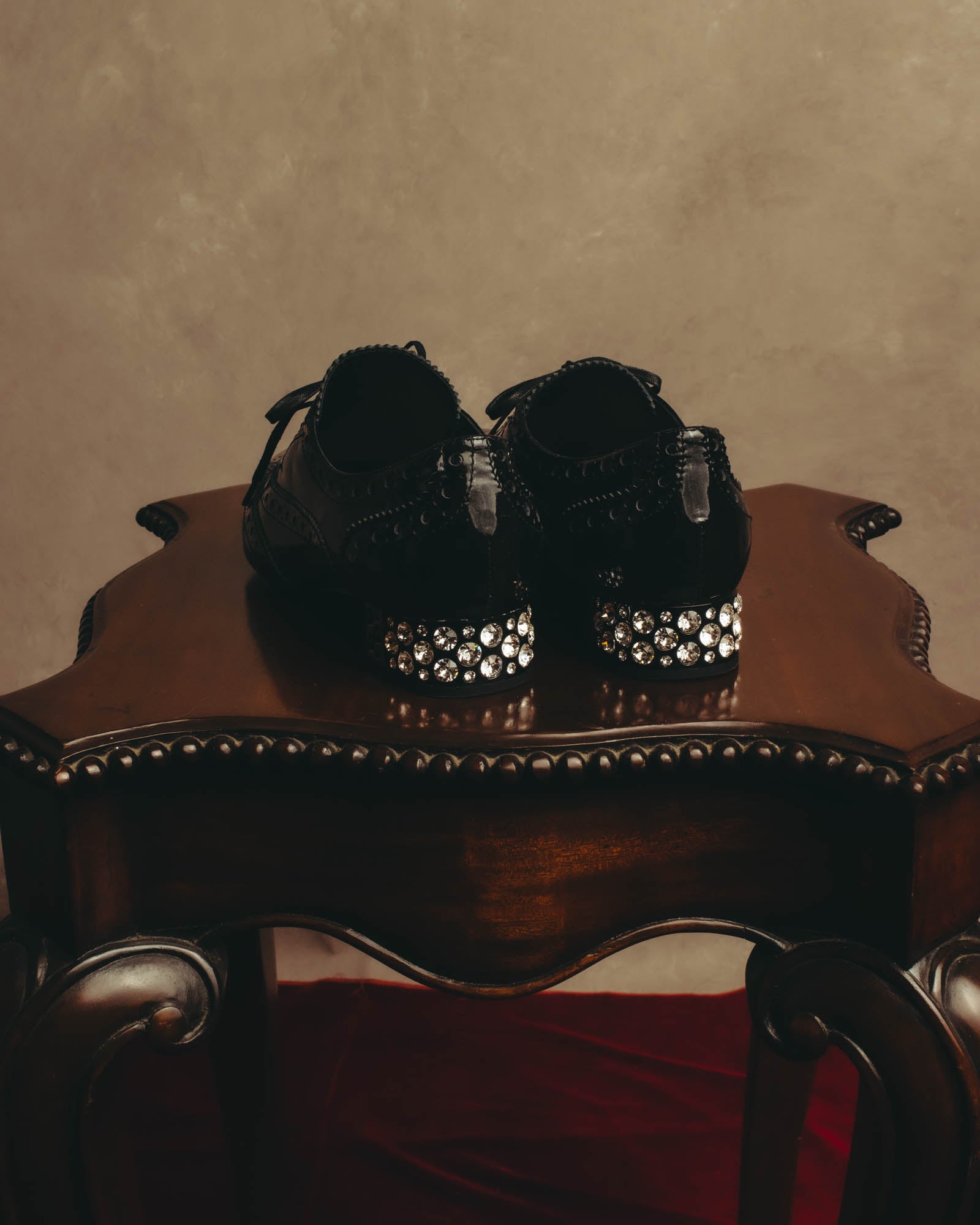 -SPECIAL- “Miu Miu” 2010’s Crystal embellished heel patent leather brogue shoes