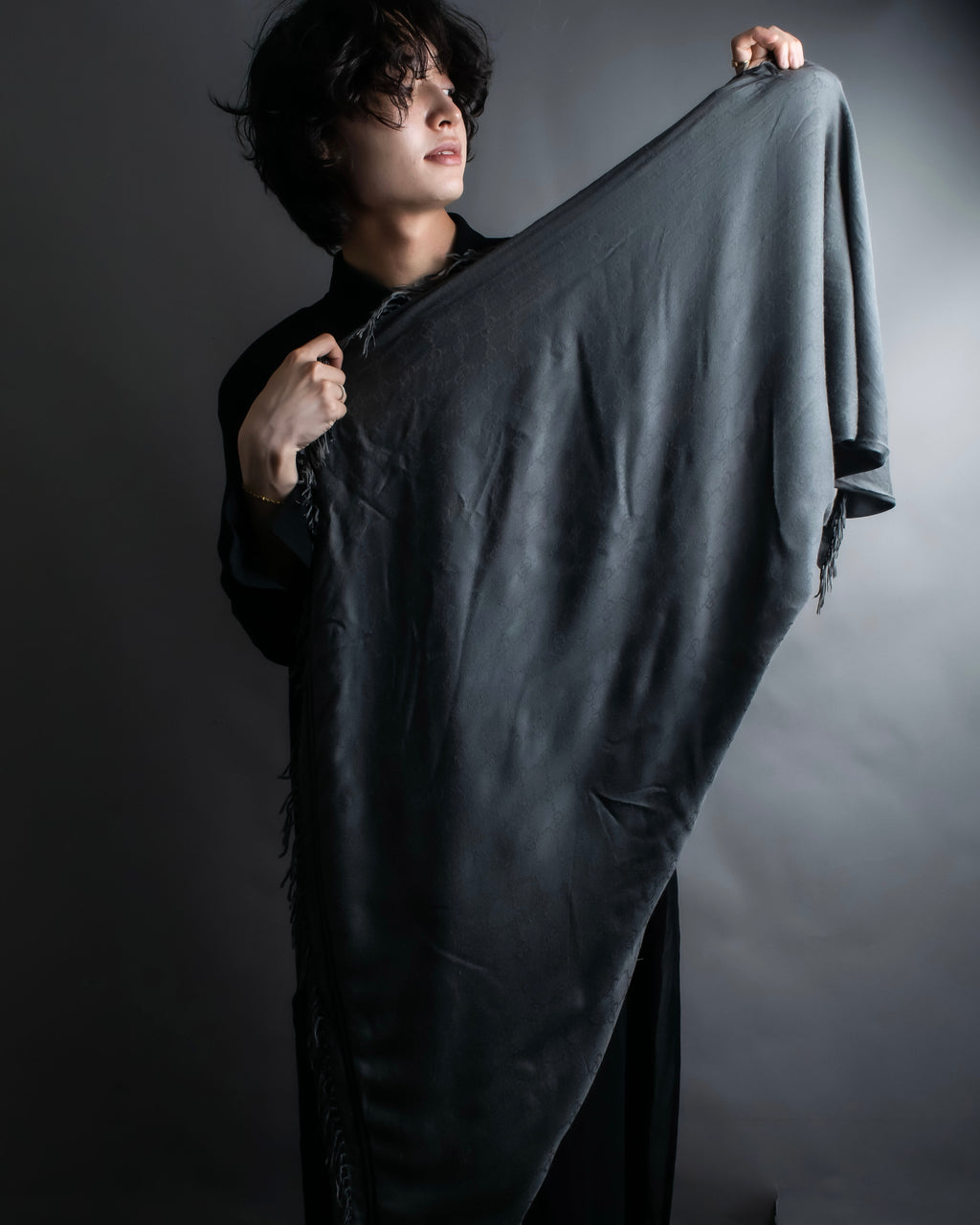 "GUCCI" GG pattern fringe detail scarf