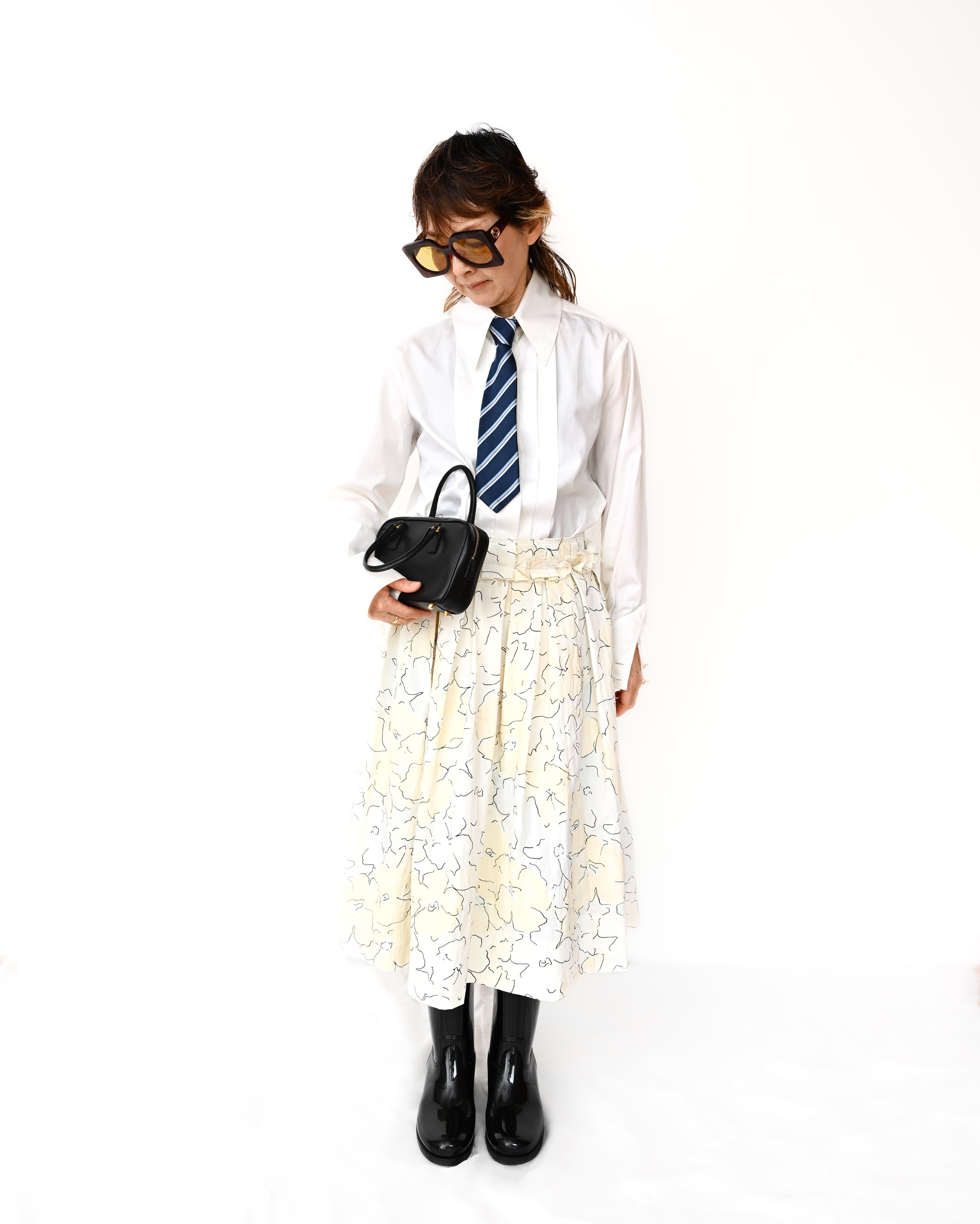 CHANEL/  Front Pleats Designed Fly Front Shirt with Gold CC Button