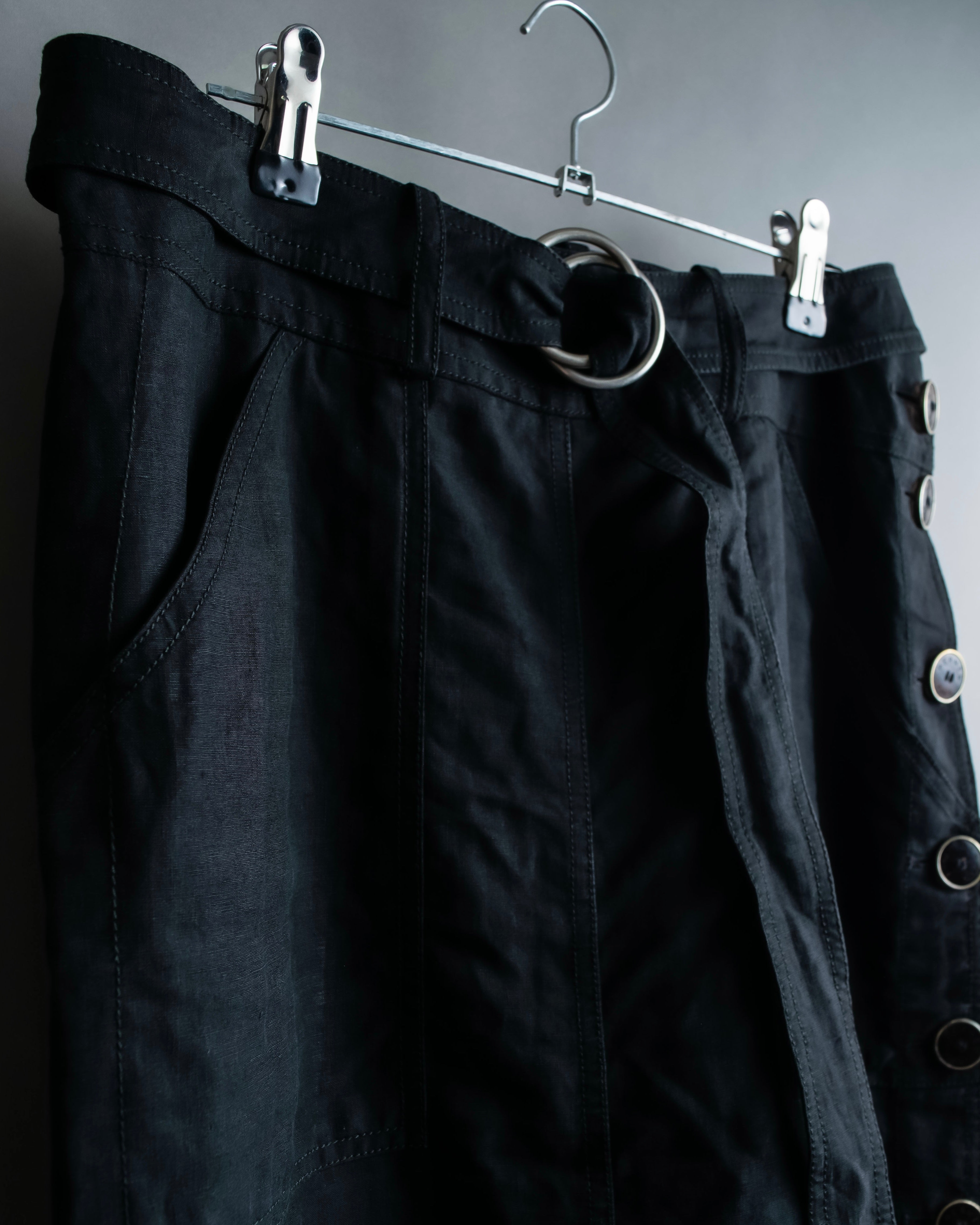 "HERMES" Belted button design linen skirt