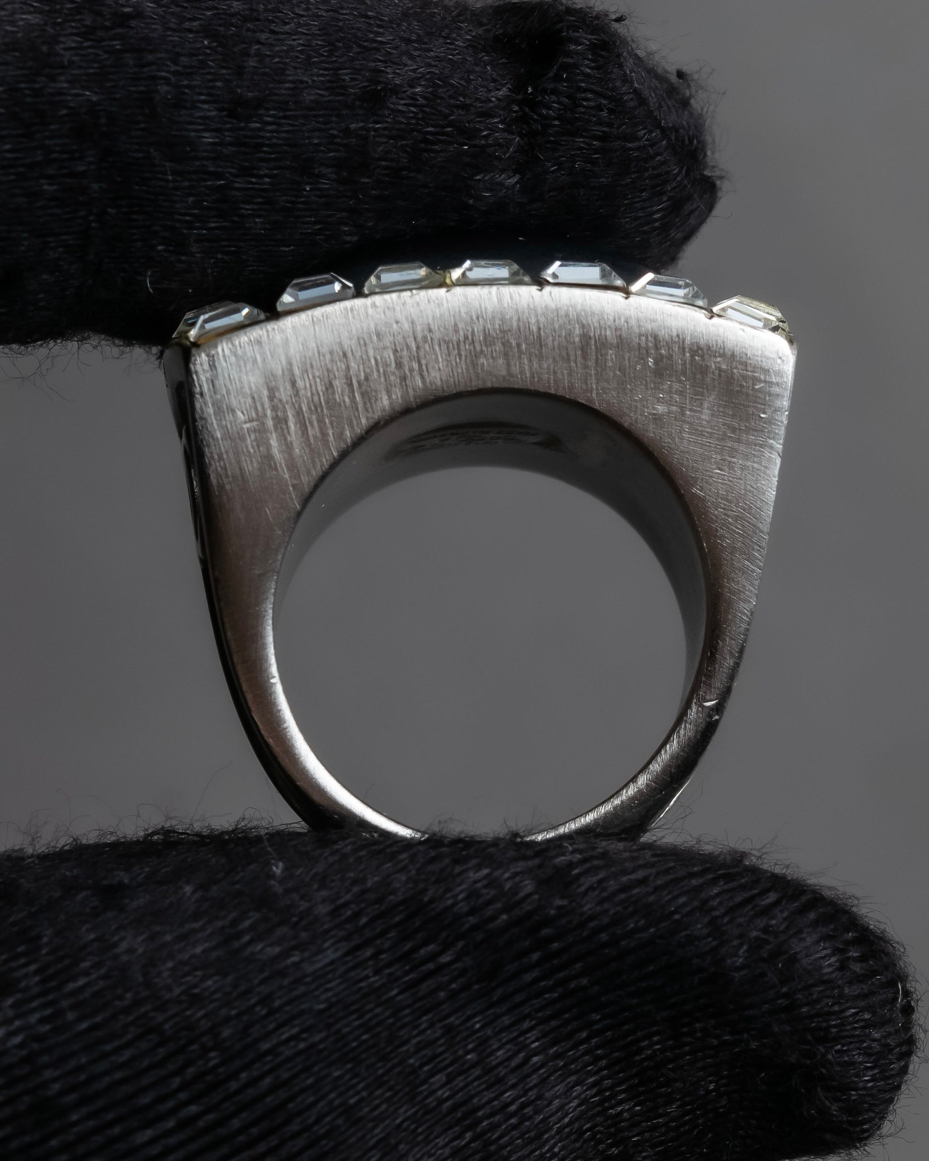 "CHANEL" 00AW Karl Lagerfeld period clear stone design logo engraved ring