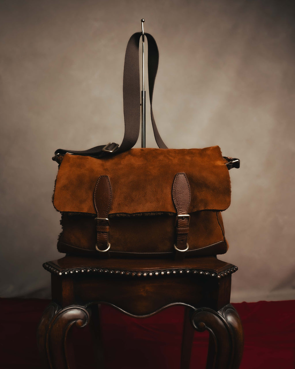 -SPECIAL- "Yves Saint Laurent" 00's Luxurious shearling double buckle messenger bag