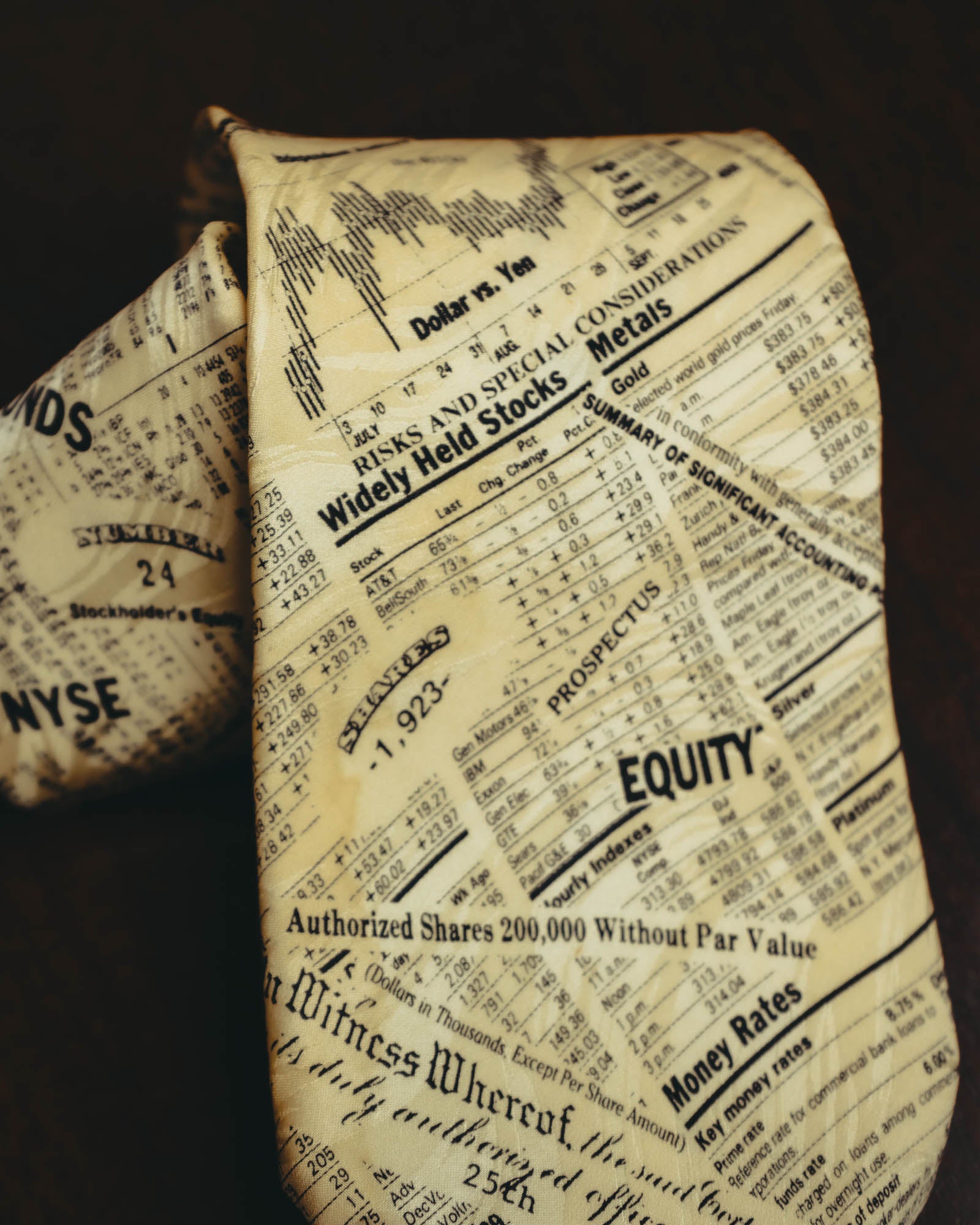 -MOOD MILLÉSIMES- 90’s-00’s financial newspaper print silk tie
