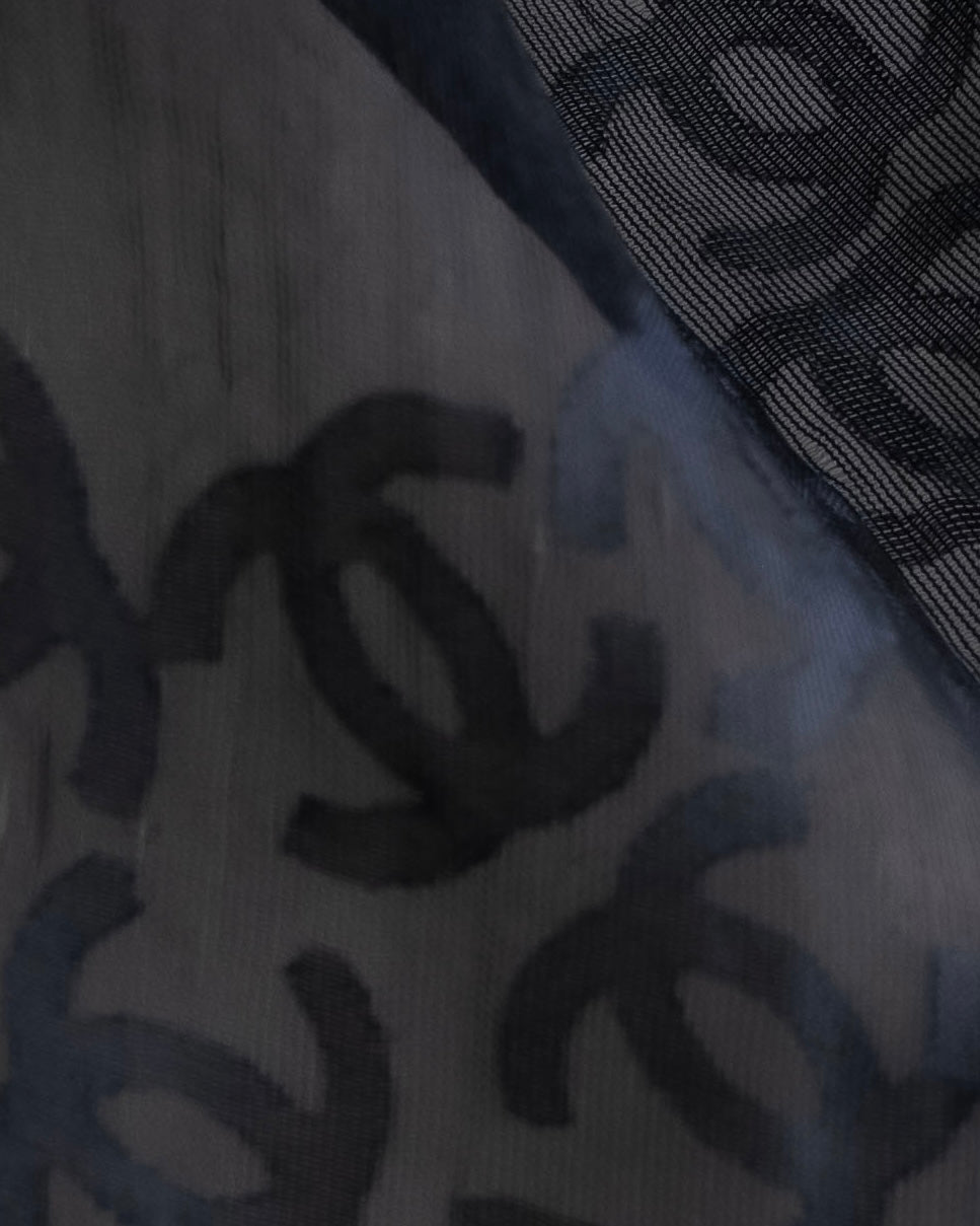 "CHANEL" Coco Mark scattered sheer large scarf