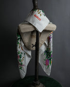 "GUCCI" 80's Flora motif vintage silk scarf