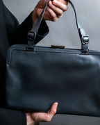 "PRADA" Clasp design grey-blue leather bag