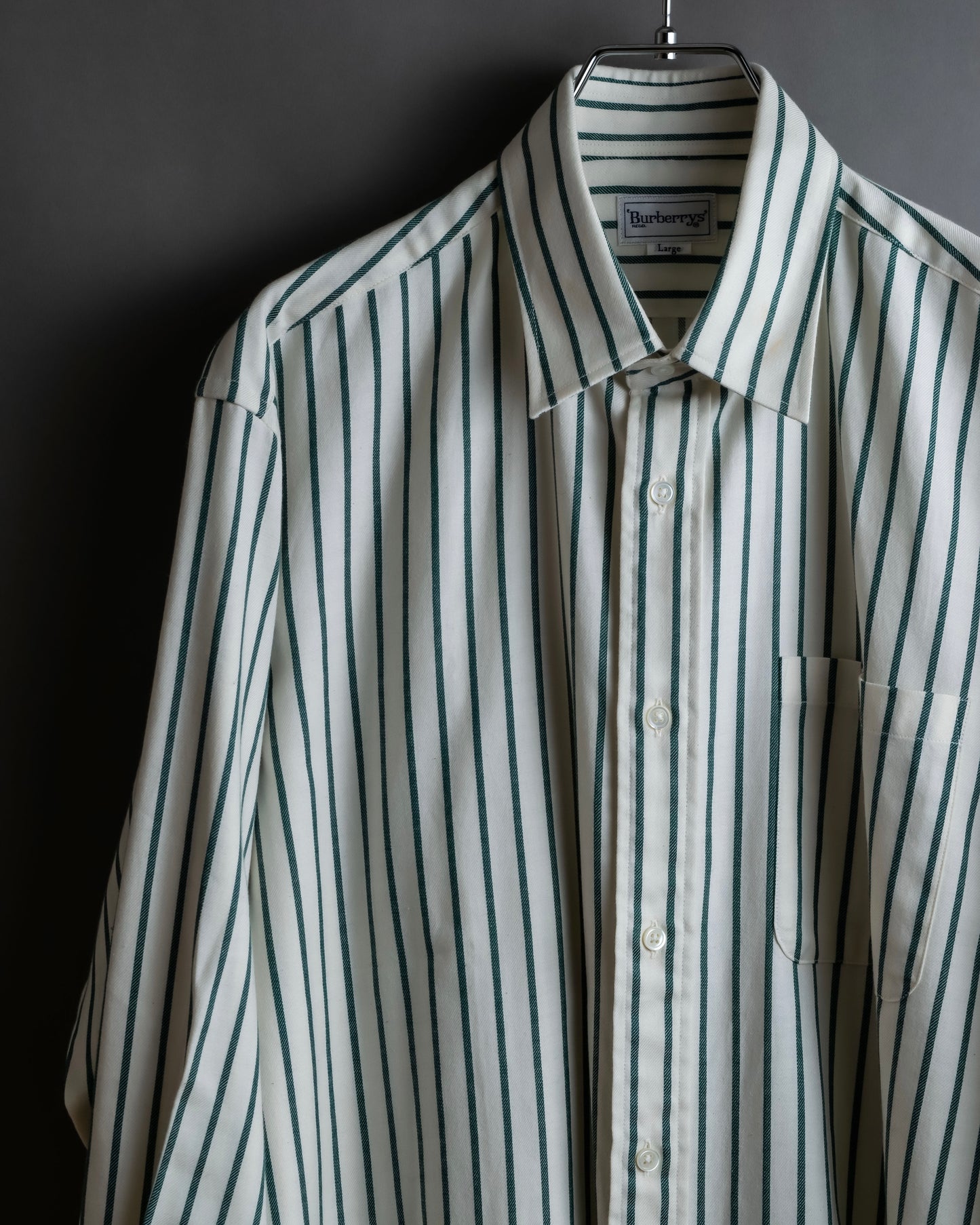 "BURBERRYS" Green stripe pattern oversized shirt