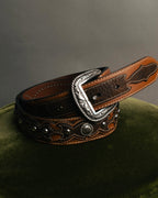 "ARIAT" 00's-10's Studded tooled leather western belt