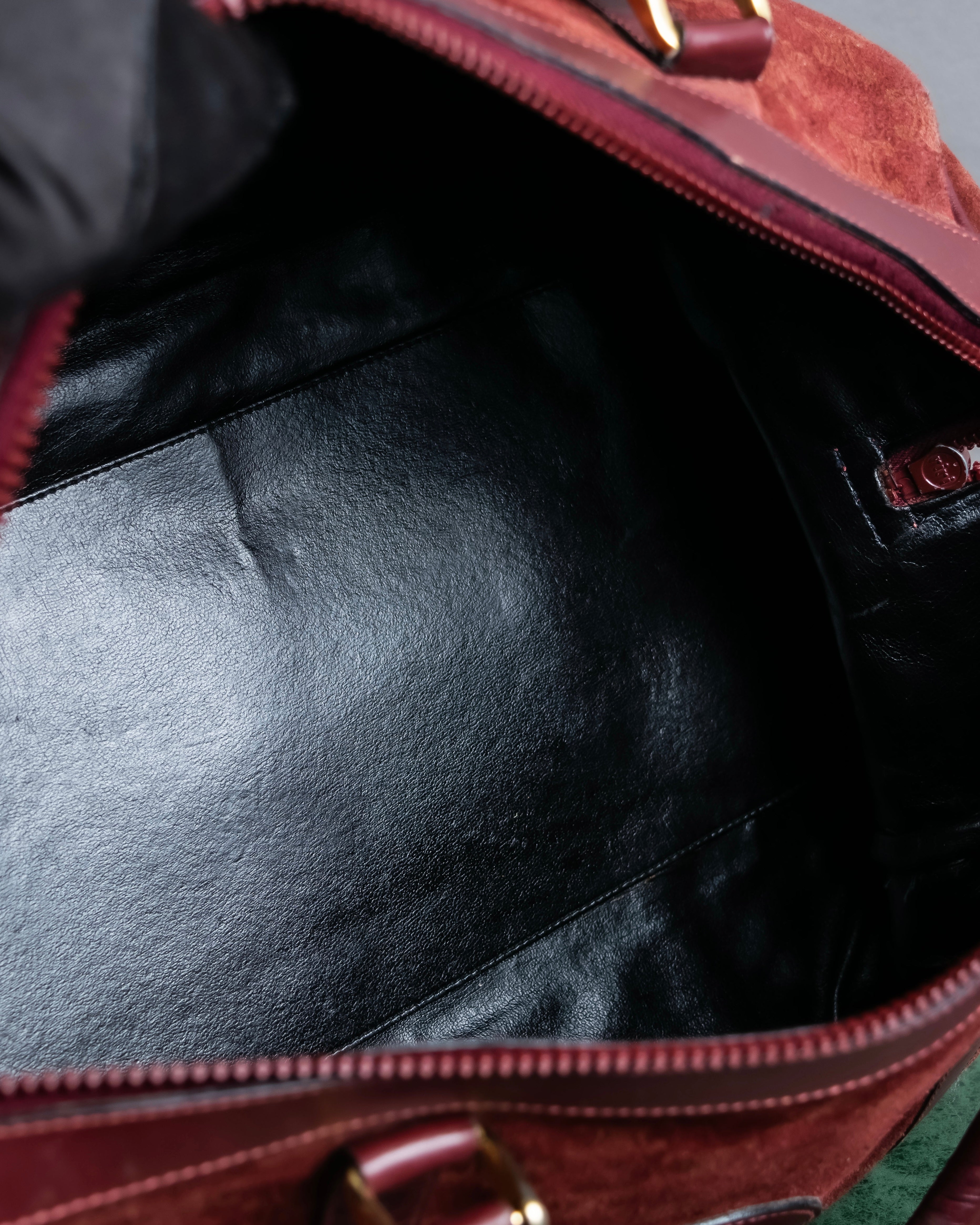 "CELINE" Triomphe motif Bordeaux color suede boston bag