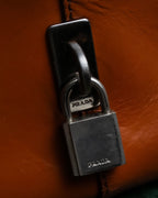 "PRADA" Belt flap detail rounded boston leather bag