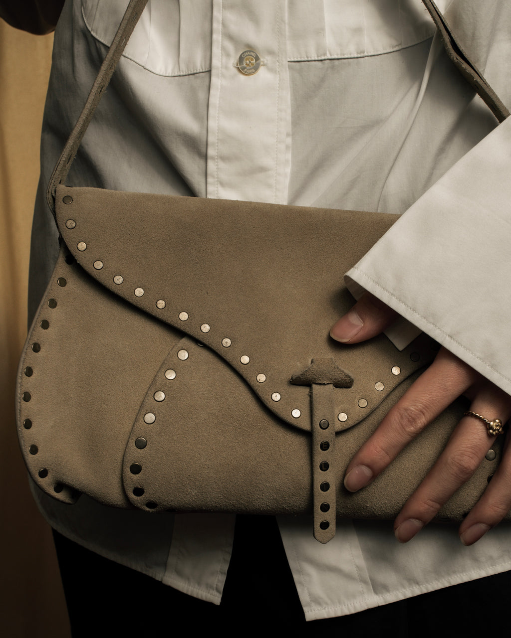 "CELINE" Studs design suede leather shoulder bag