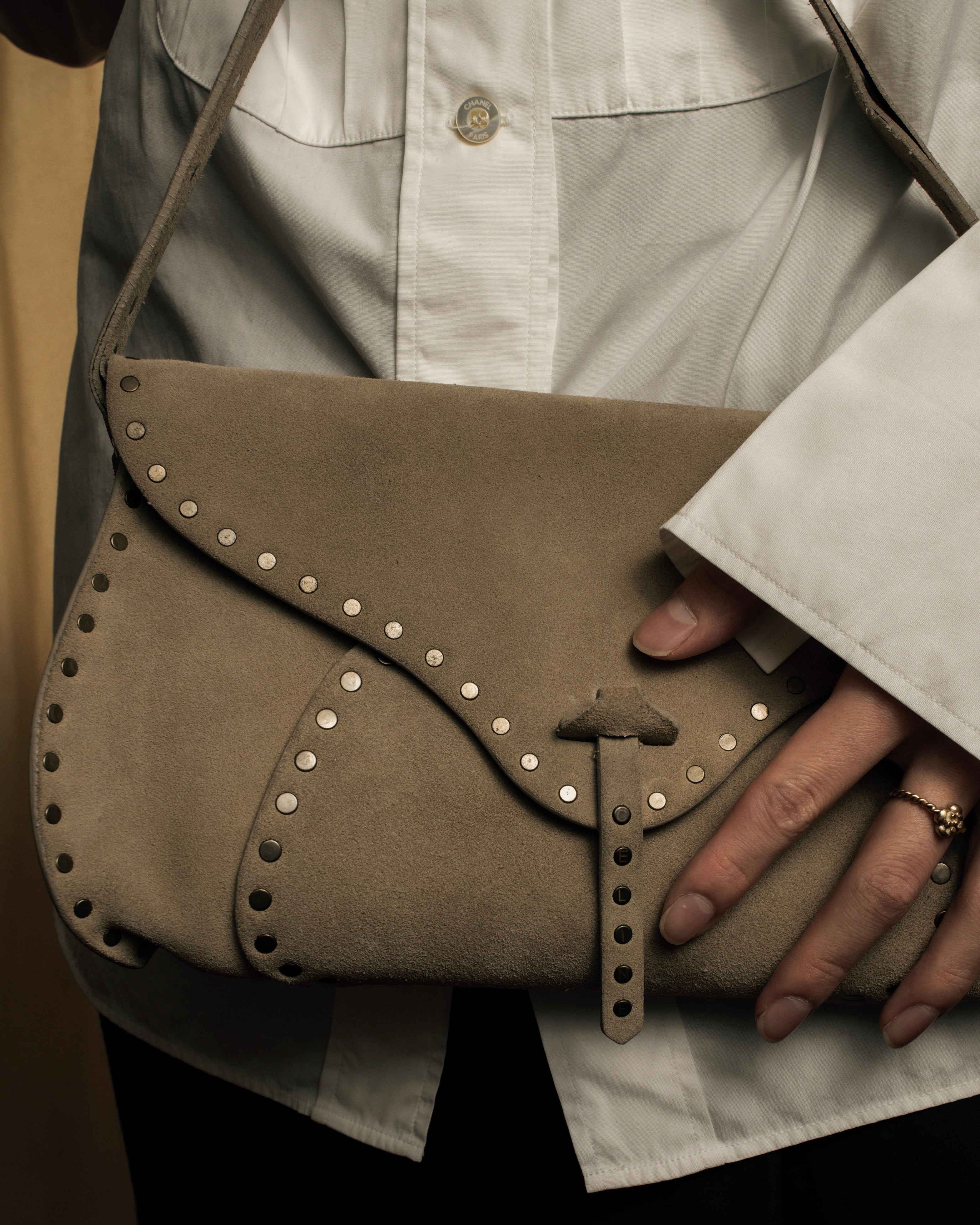 "CELINE" Studs design suede leather shoulder bag