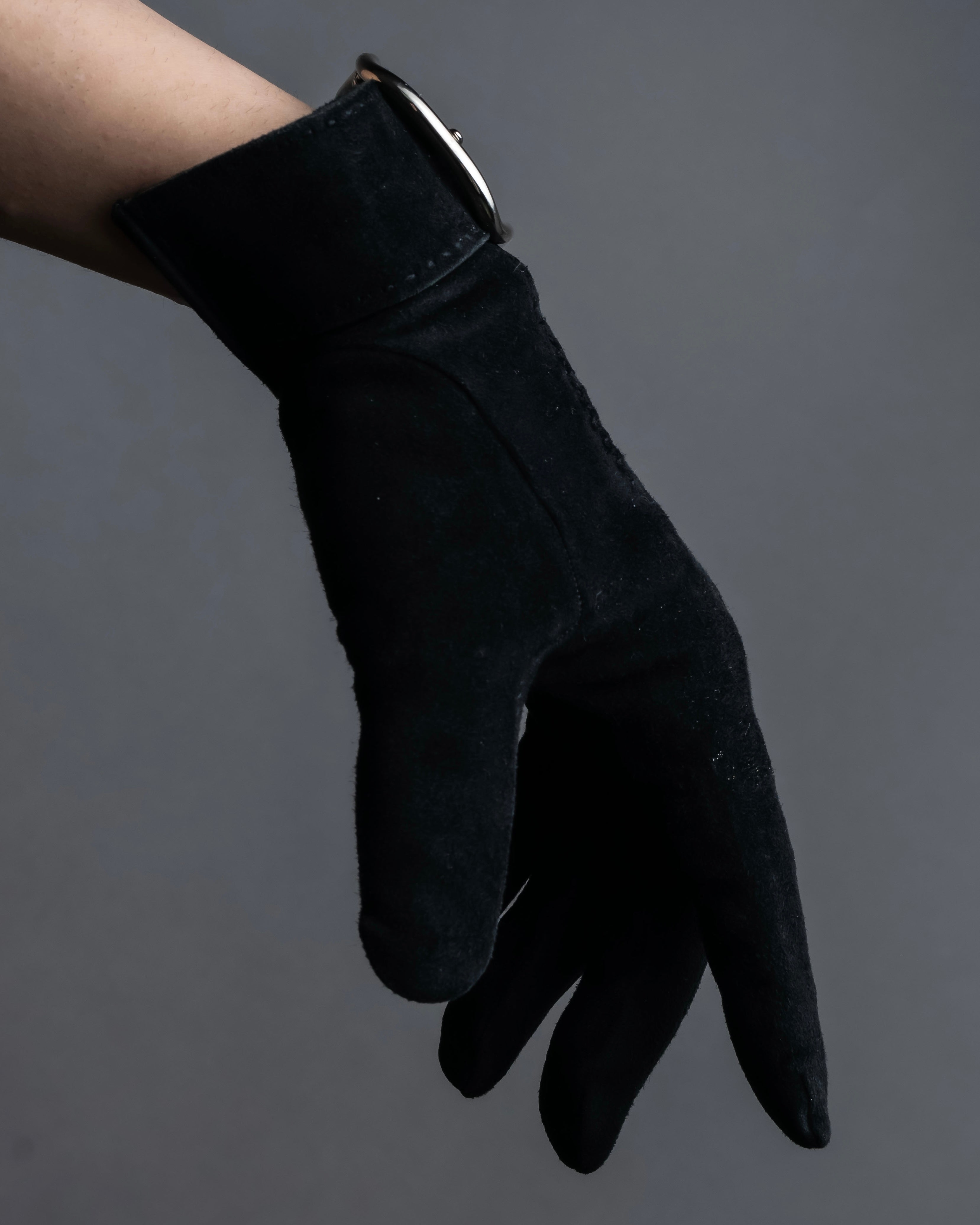 "HERMES" Silver buckle design suede leather gloves
