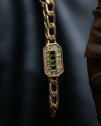 “Christian Dior” green & clear crystal designed gold chain bracelet