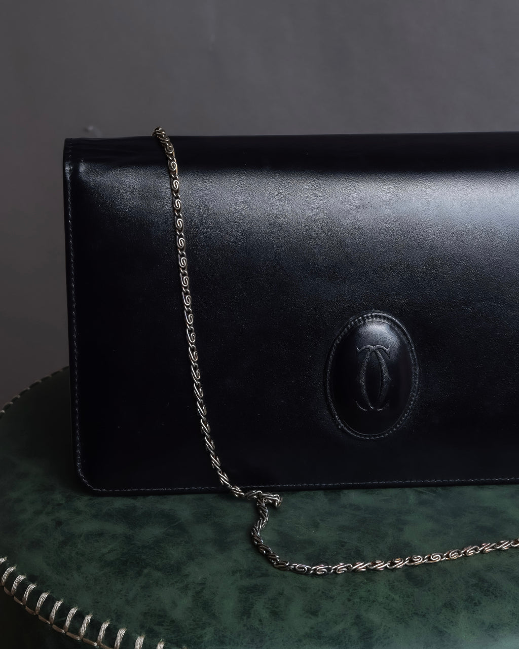 "Cartier" Logo engraved horizontal chain shoulder leather bag