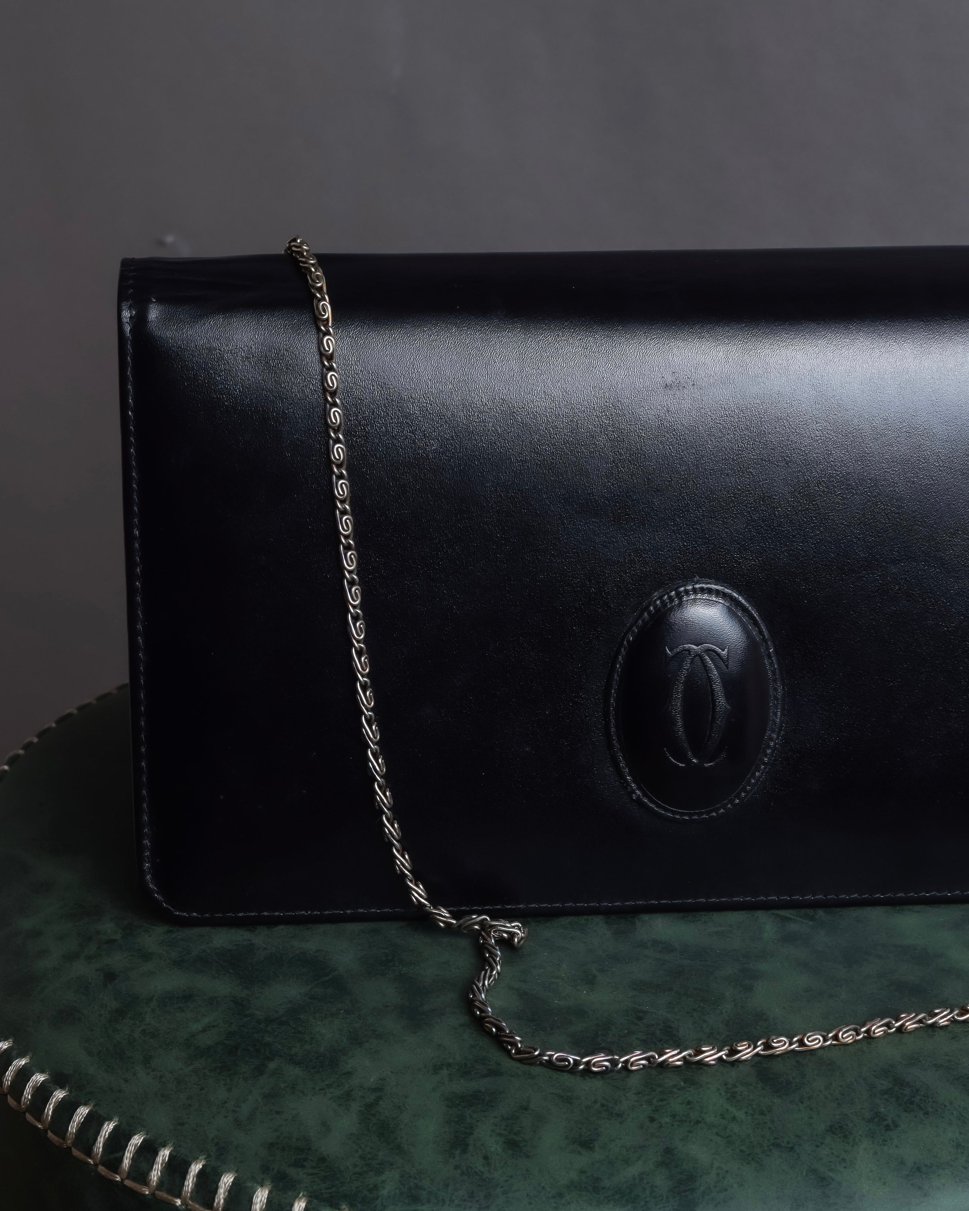 "Cartier" Logo engraved horizontal chain shoulder leather bag