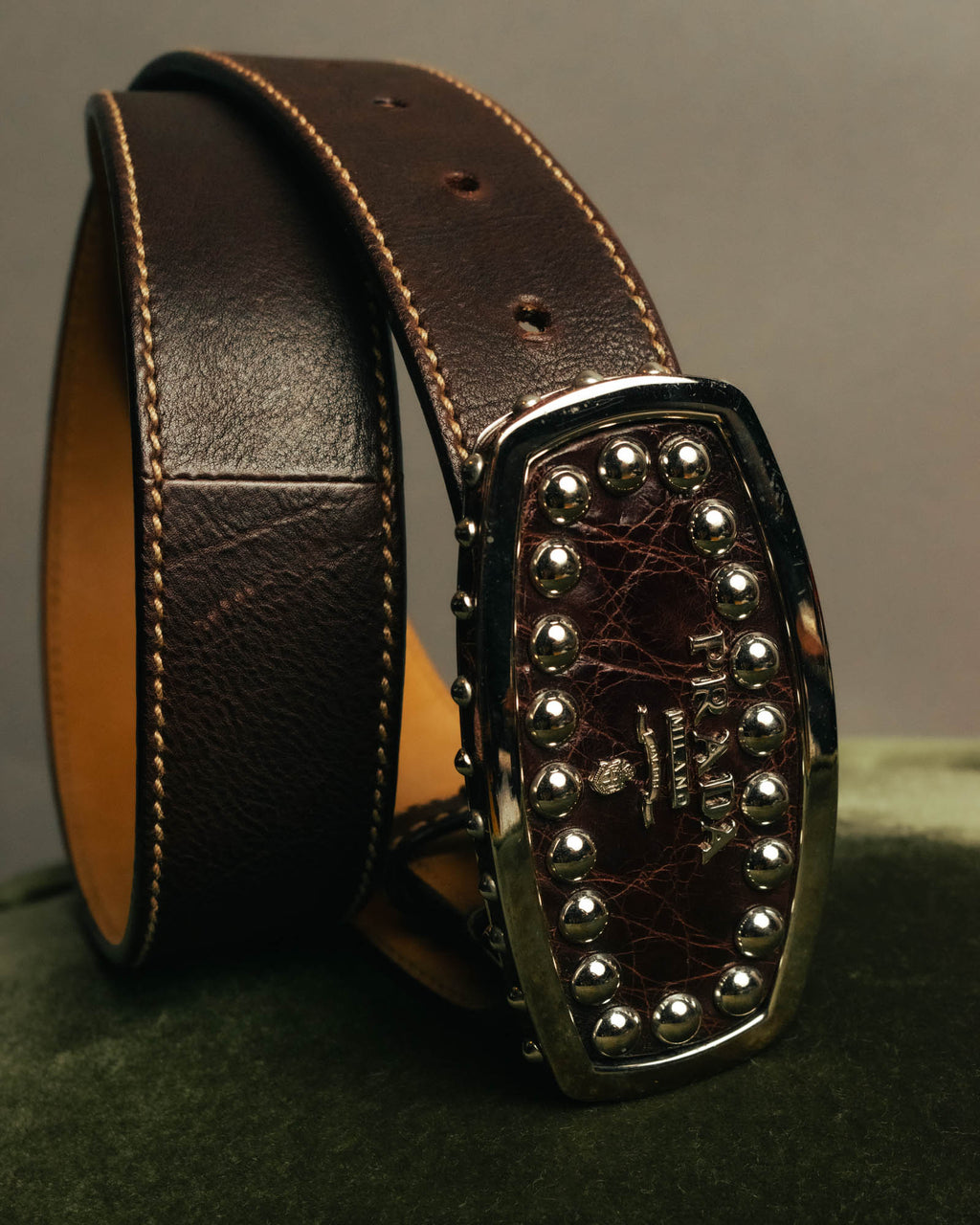“PRADA” 90’s-00’s Studded logo leather belt