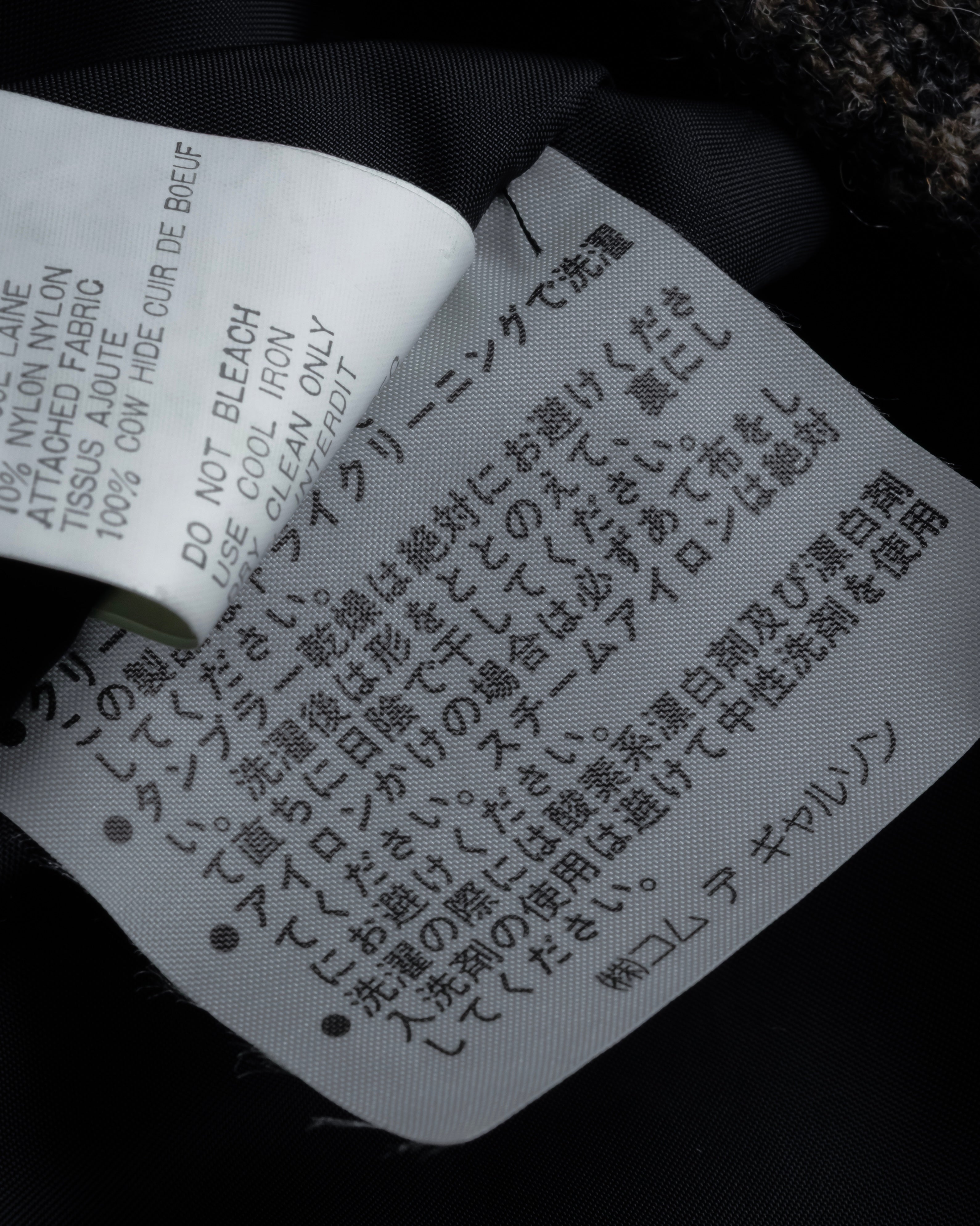 "tricot COMME des GARCONS" Leather collar design houndstooth pattern oversized long coat