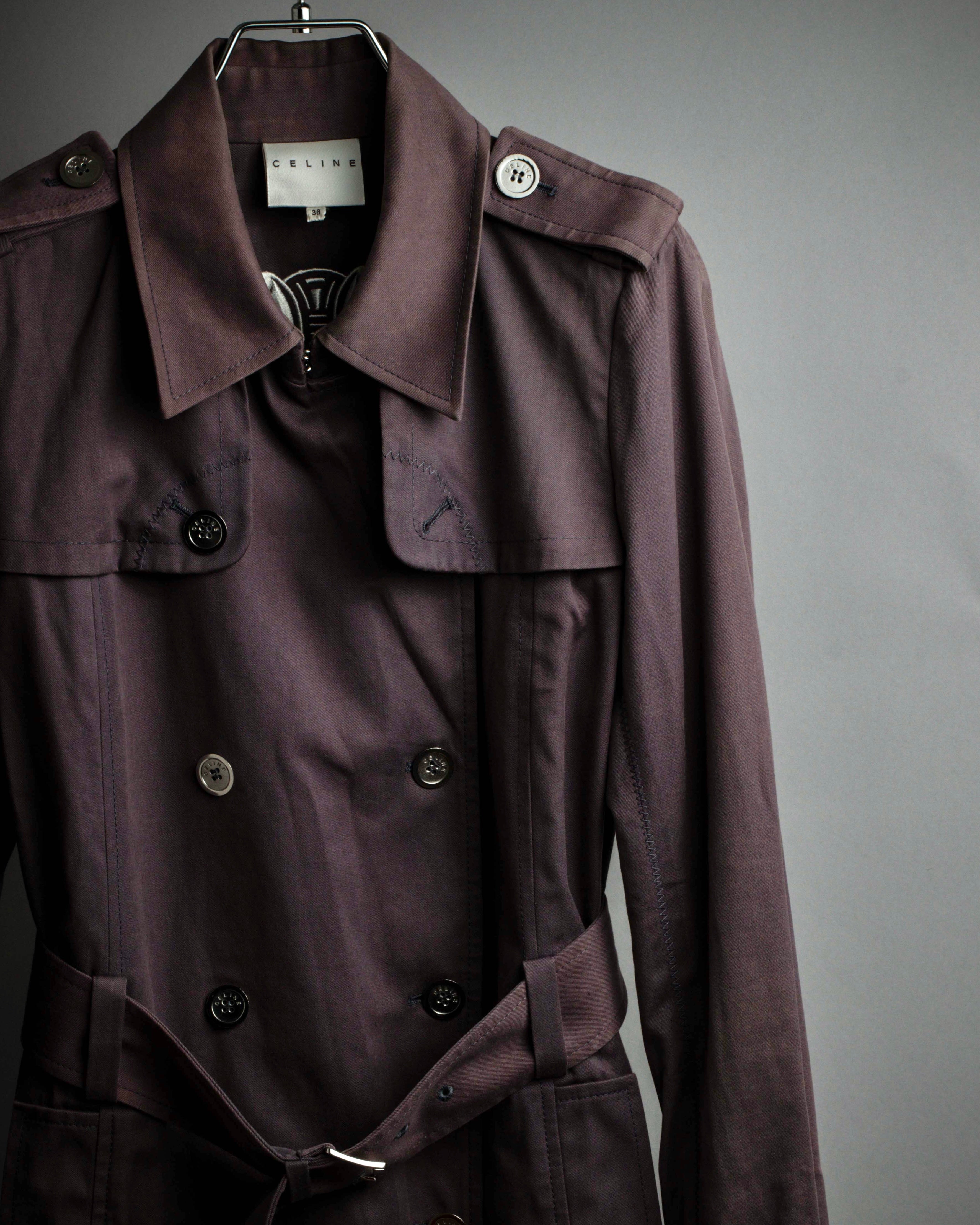 "CELINE" Triomphe button design in plum brown color
 trench coat
