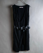 "RED VALENTINO"Ribbon belted design lace black dress