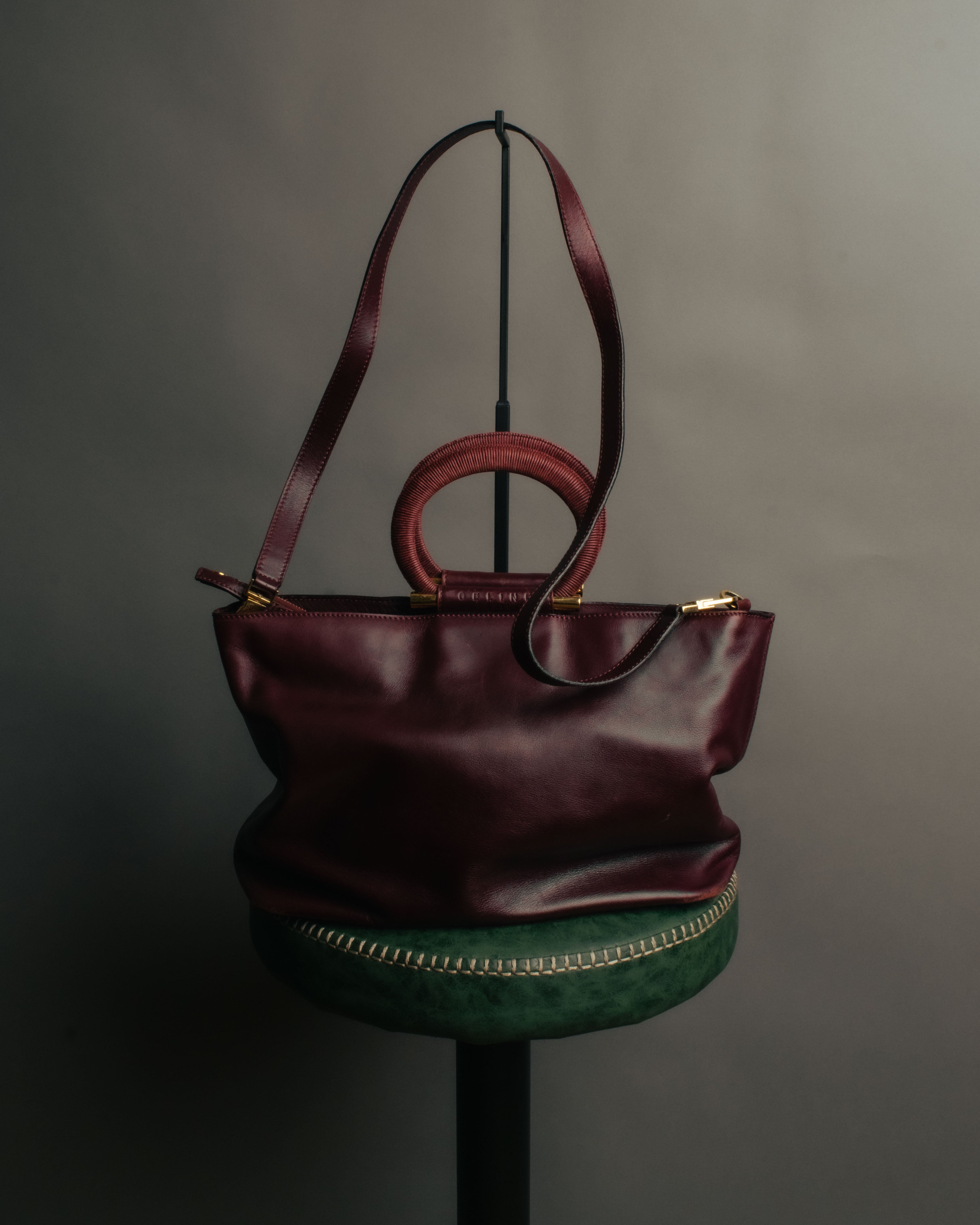 “CELINE” 90’s-00’s Burgundy leather ring handle tote bag
