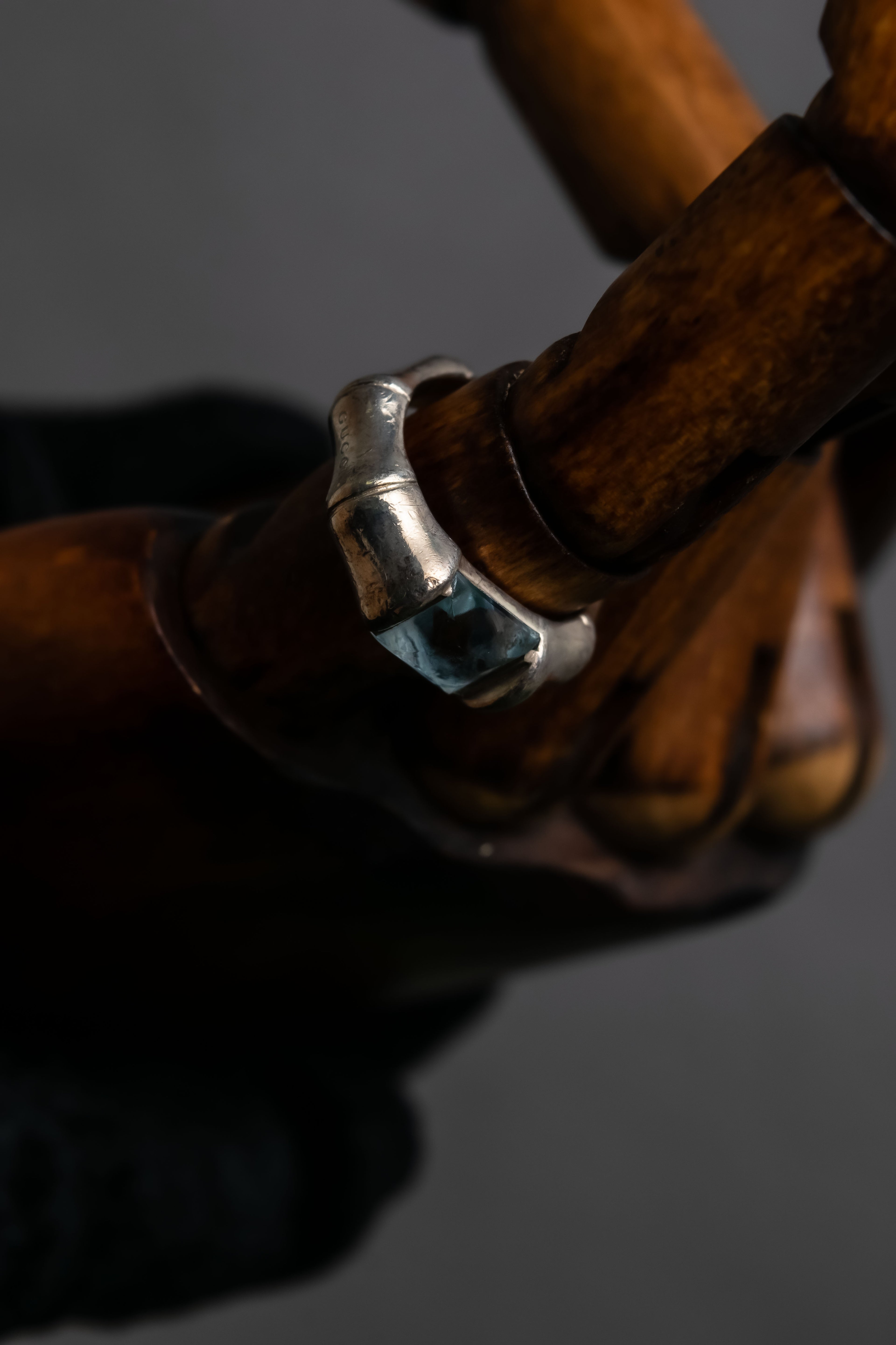 "GUCCI" Bamboo motif stone top silver ring