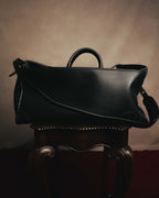 -SPECIAL- "GUCCI" 70's-80's Crest-detailed black leather two-way duffle bag