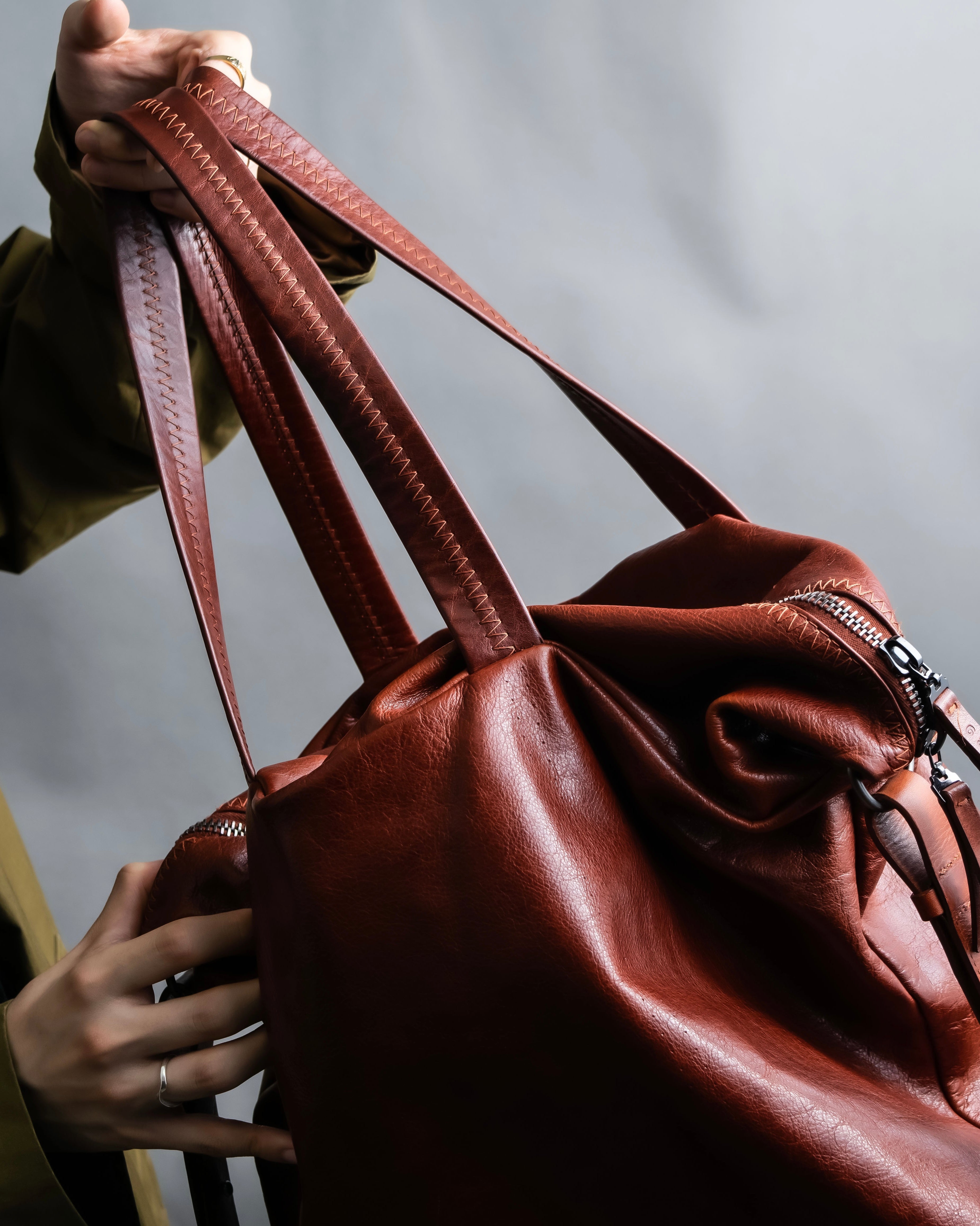 "MAISON MARGIELA" Genuine leather 2way brown color sailor bag