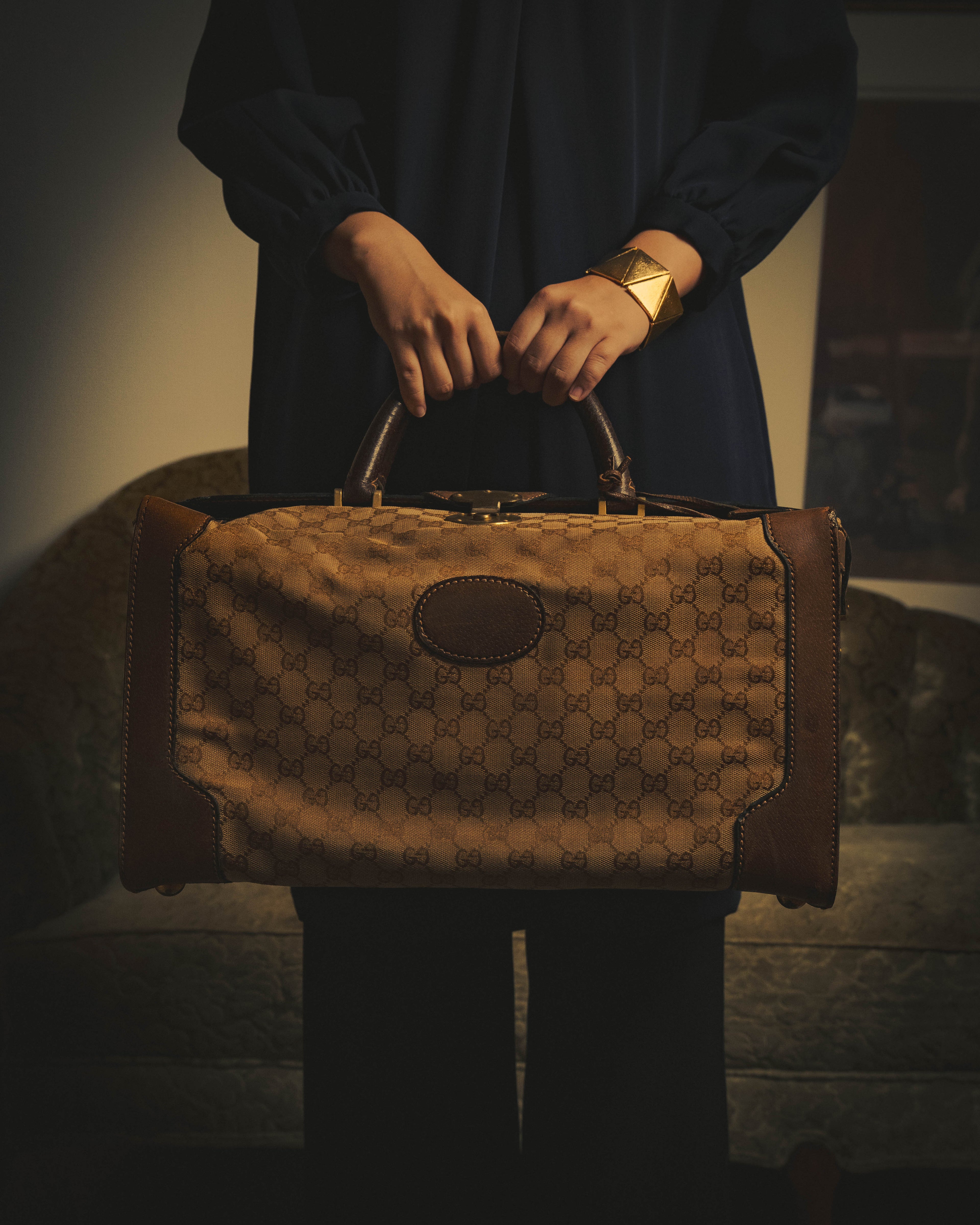 –SPECIAL– "GUCCI" 60's-70's Classic GG monogram Boston bag