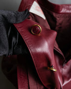 "LOEWE" Burgundy leather front button middle skirt