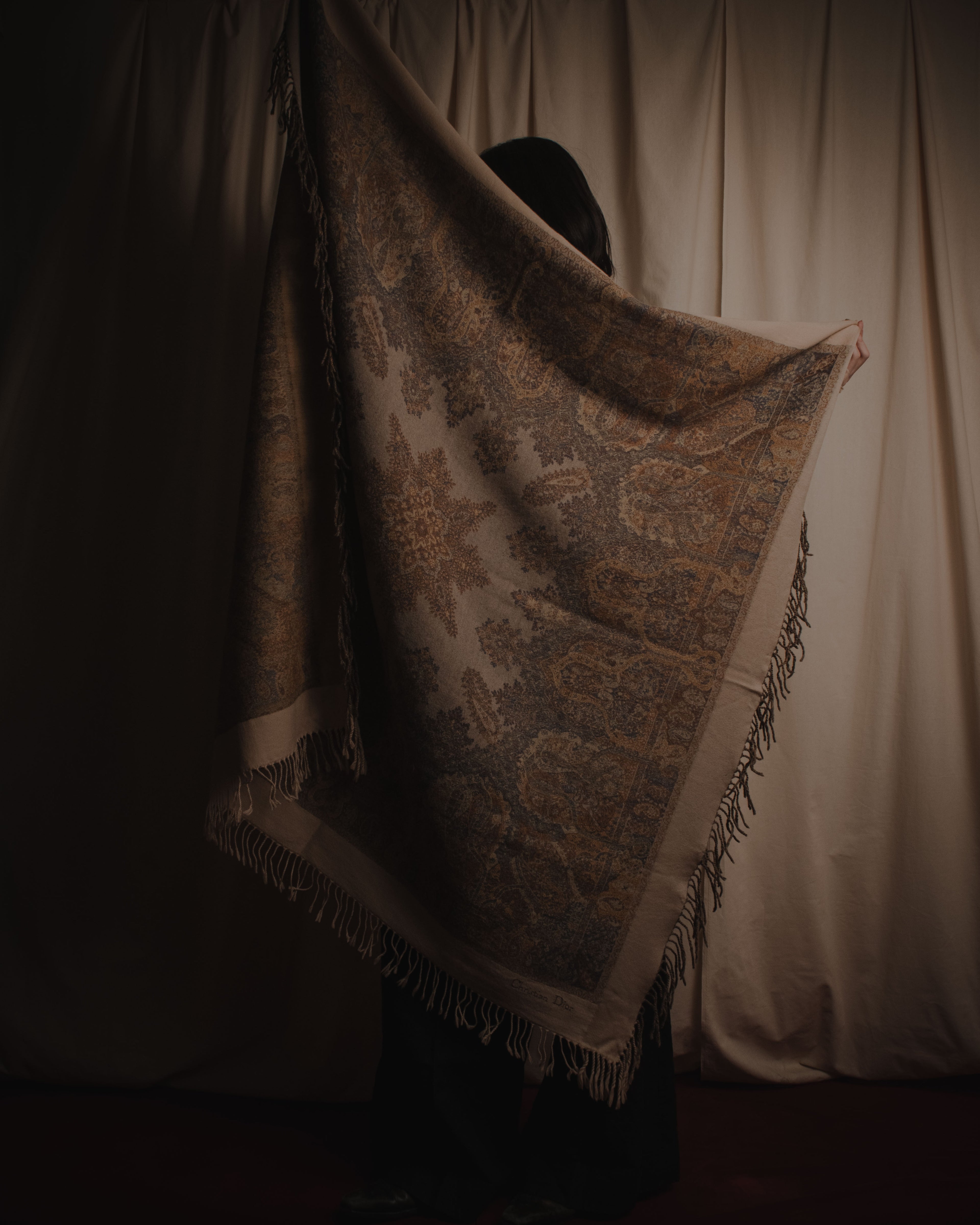 "Christian Dior" Ornamental jacquard fringe stole