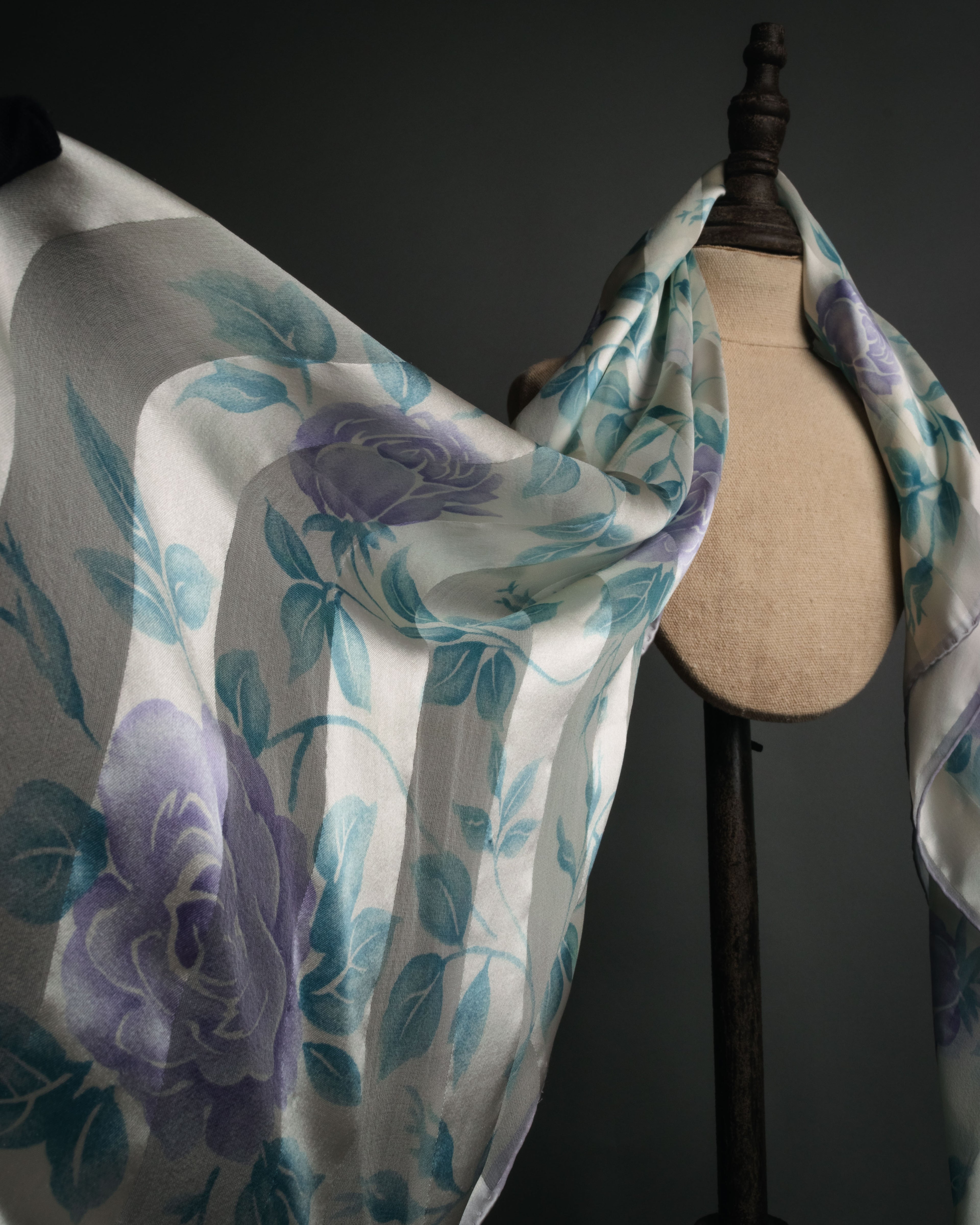 “Yves Saint Laurent” 80’s-90’s Sheer stripe floral silk scarf