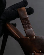 "CELINE" Layered belt detail leather heel sandals