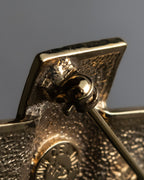 "CELINE" Quilted plate design gold brooch