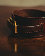 –SPECIAL– "Saint Laurent" 10's Burgundy leather wide cuff bracelet with antique gold buckle