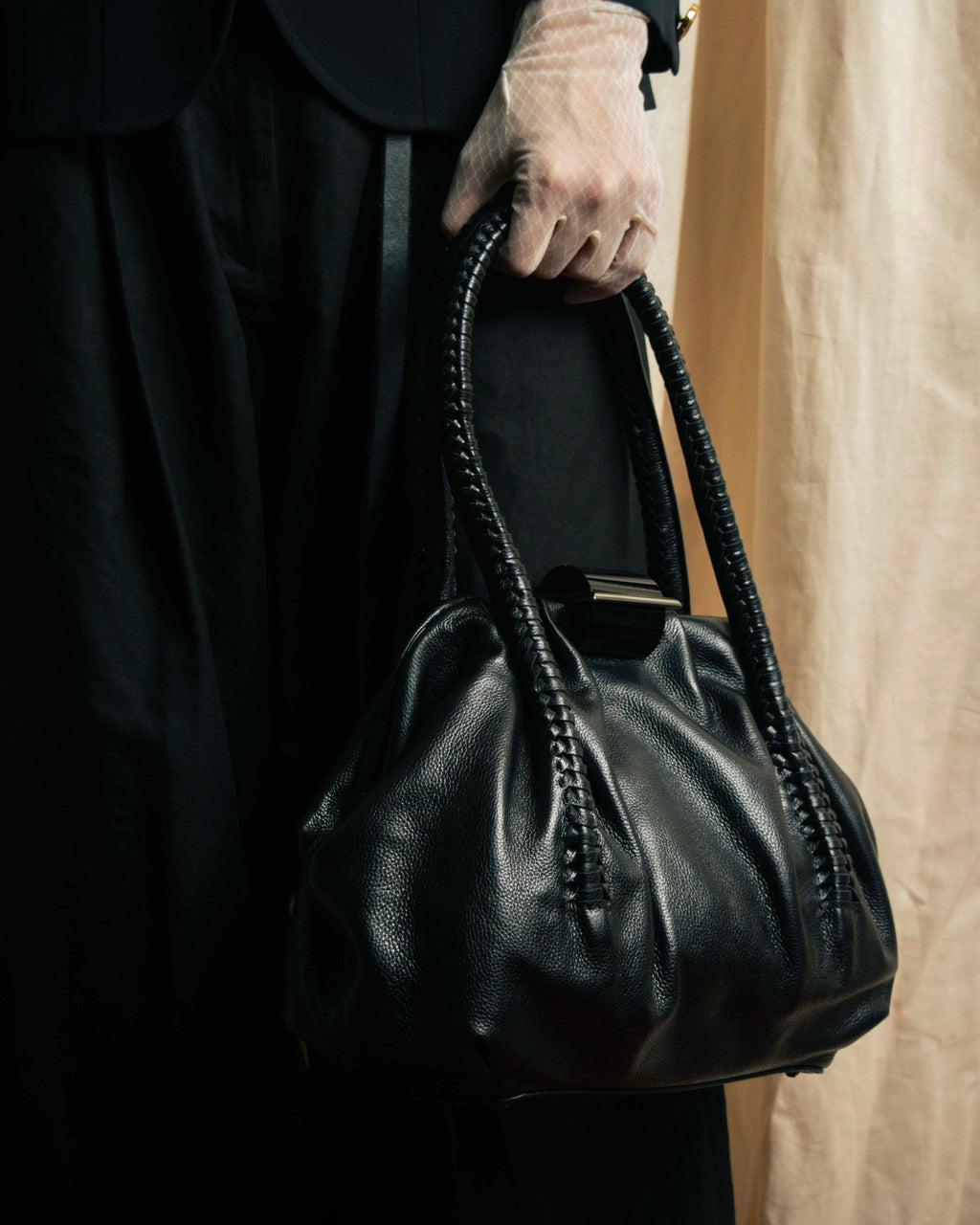 "Salvatore Ferragamo" Draping design lace-up detail leather bag