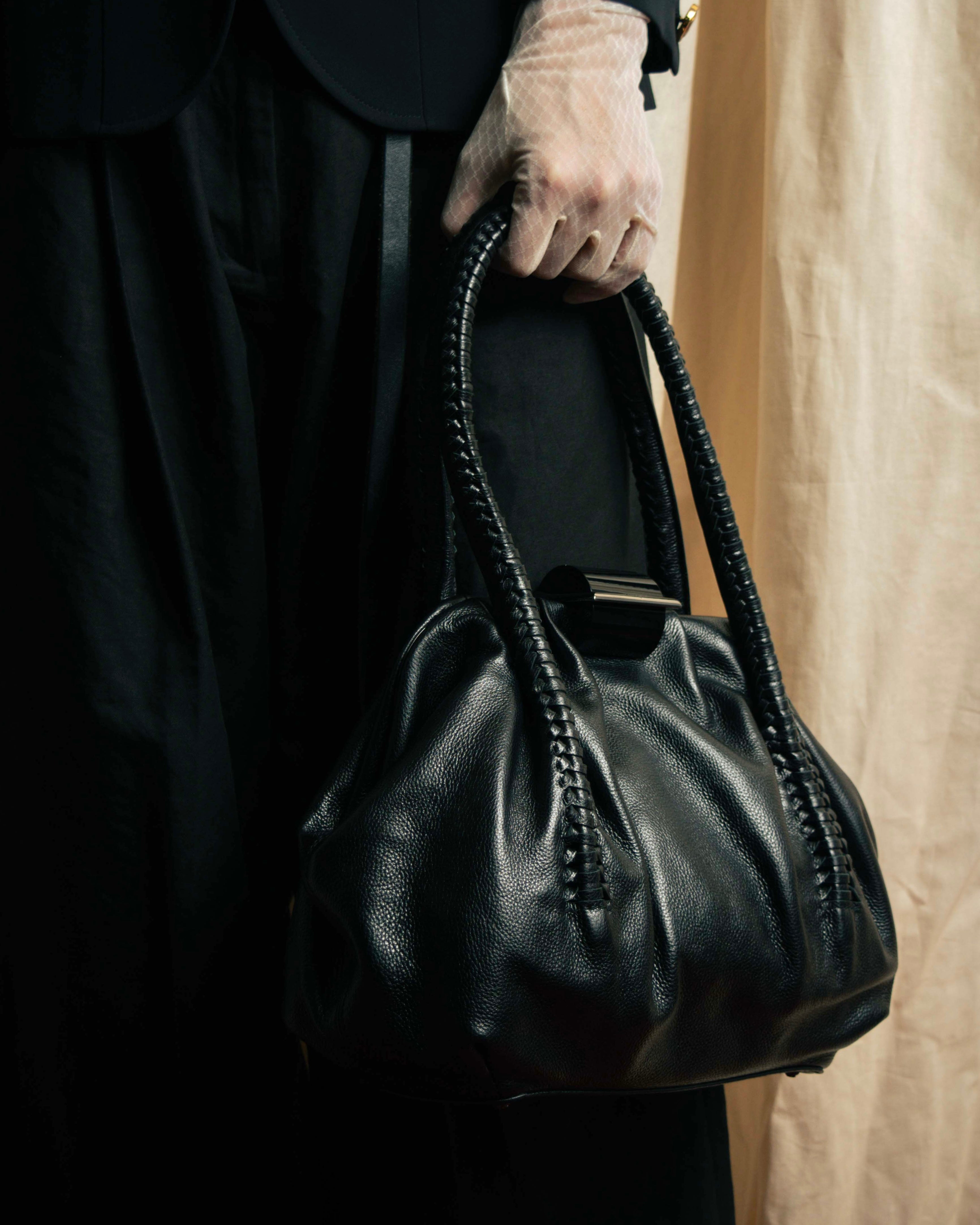 "Salvatore Ferragamo" Draping design lace-up detail leather bag