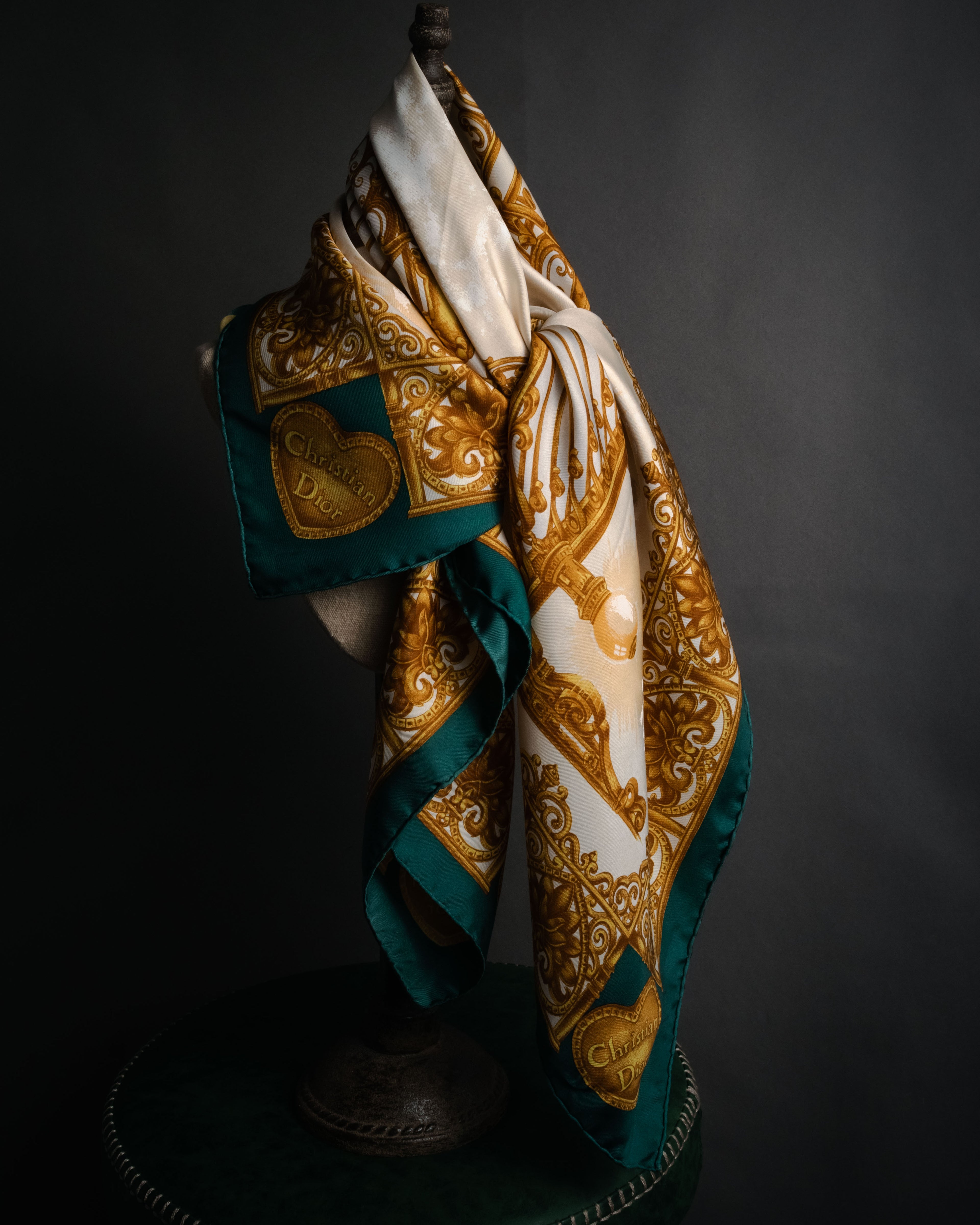 “Christian Dior” 80’s-90’s Baroque lamp motif silk scarf