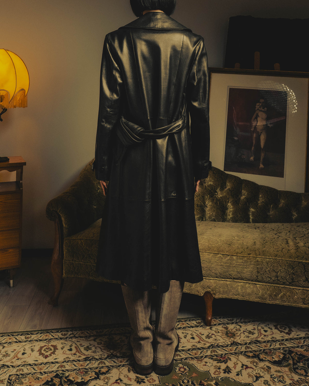 -SPECIAL- "BOTTEGA VENETA" 80's-00's Belted leather coat