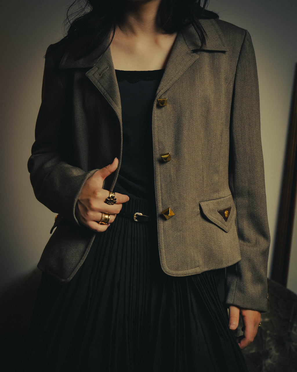 –SPECIAL– "Hermès" 70's-80's Equestrian wool tailored jacket