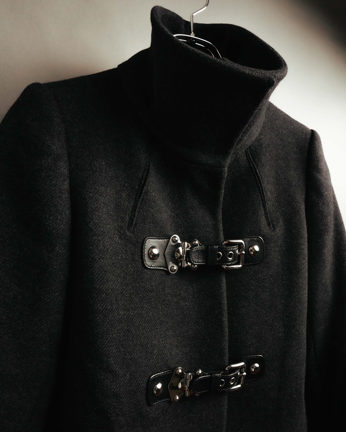 “miu miu” 00’s-10’s Wool angora leather buckle coat