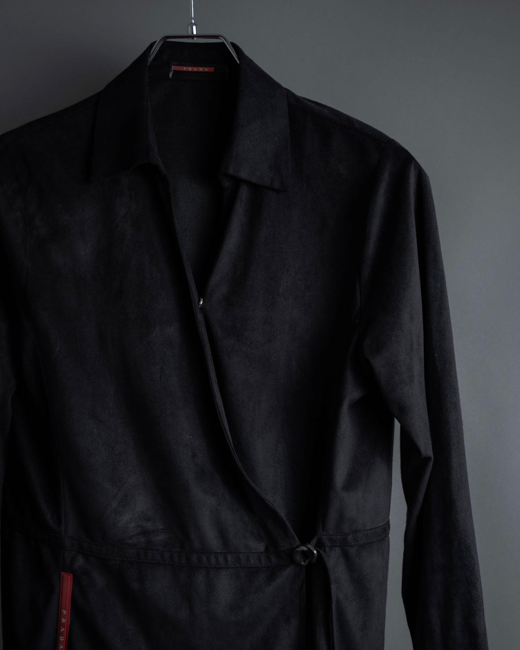 "PRADA" Wrap flap design micro suede jacket